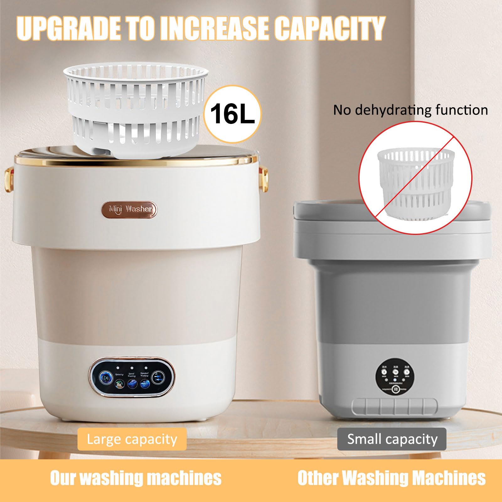 Amazon | ポータブル洗濯機、ミニウォッシャー16L、スピンバスケット