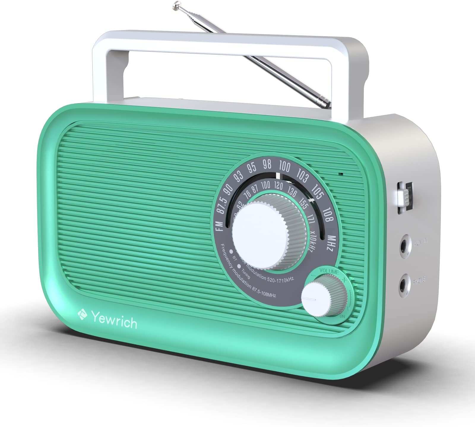 Portable AM/FM radio with Bluetooth, battery operated transistor or AC powered with best reception, large and accurate tuning knob, large bluetooth speaker, easy to use, suitable for