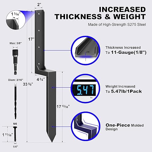 Miniatura 2 de AKINGKONG Kit de anclaje de reparación de poste de valla grueso, estacas de acero para postes de valla, soporte de poste de madera para reposición