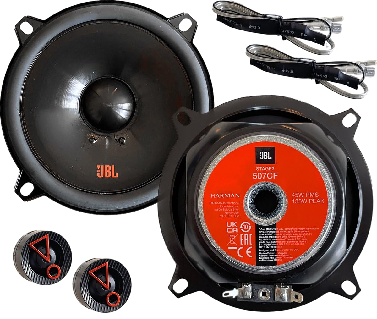 JBL Stage3 507CF sistema di altoparlanti componenti auto 2 vie 13 cm con 45 W RMS e 270 W Max, sensibilità 90 dB, 3 Ohm, woofer Plus One, tweeter edge-driven e crossover esterni