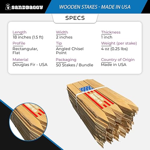 Sandbaggy Estacas de madera de 18 pulgadas - Estacas resistentes para construcción, jardinería, topografía - Punta de cincel, madera de abeto