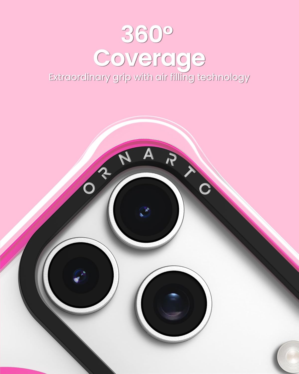 ORNARTO Air Case for iPhone 17 Pro Clear | Military-Grade Drop Protection | Camera Control Button | Compatible with MagSafe | Built-in Air Phone Cover - Hot Pink - Image 4