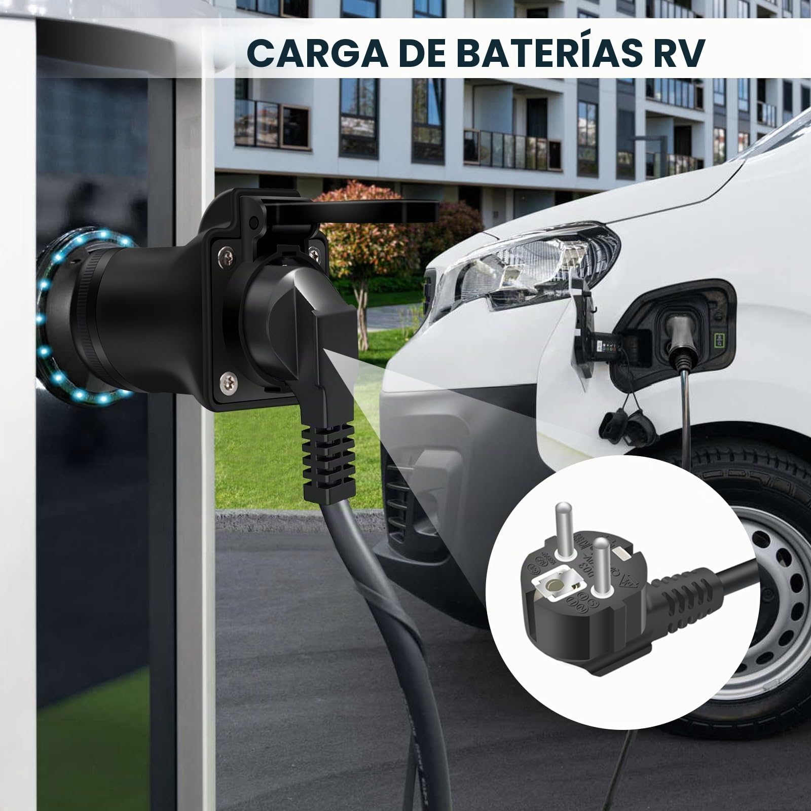 220V Adaptador de Carga Tipo 2 Macho a Schuko, 16A Tipo 2 Adaptador de Carga Estación de Carga para Vehículos Eléctricos
