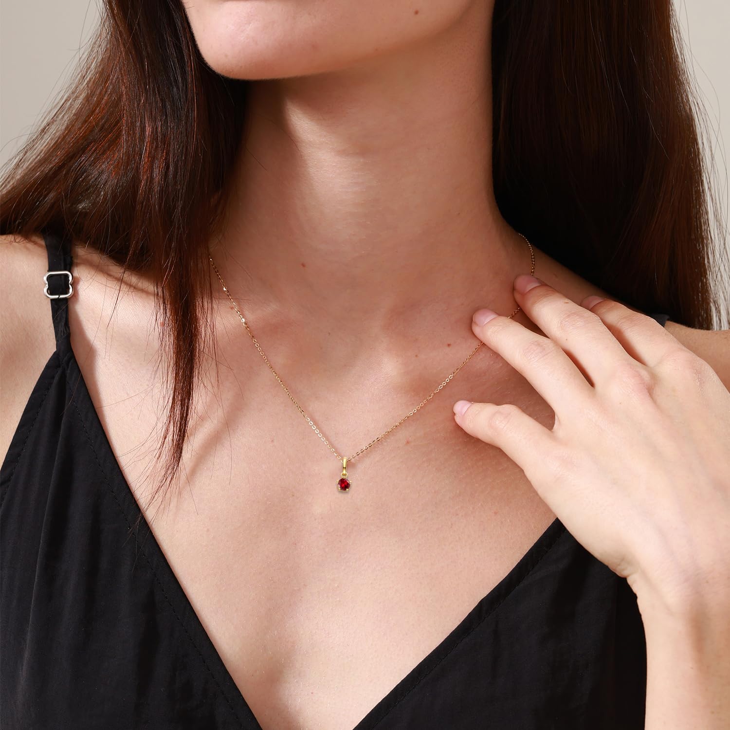 FANCIME Geburtsstein Kette aus Solide 14 Karat 585 Gelb Gold mit Edelstein Anhänger, Geburtsstein Halsketten Feine Geschenk Schmuck für Damen, Verstellbares Kette: 40 + 5 cm