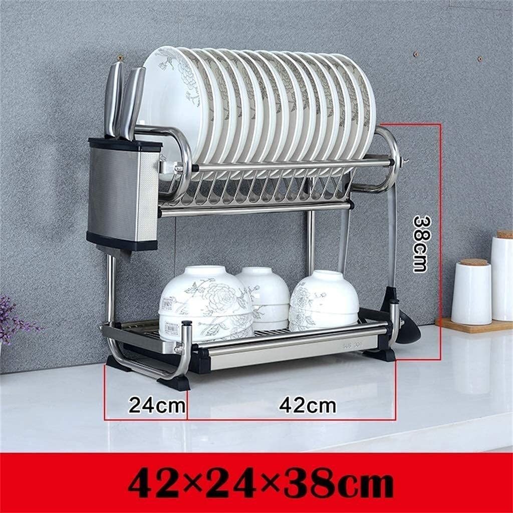 Talladora de Platos, Canasta de Vajilla con Bandeja de Goteo Acero Inoxidable 2 Capas Rack de Drenaje de Cocina Secado de la Caja de Secado Bandeja de Secado Vajilla Rack Drip Bandeja/42X24X38C
