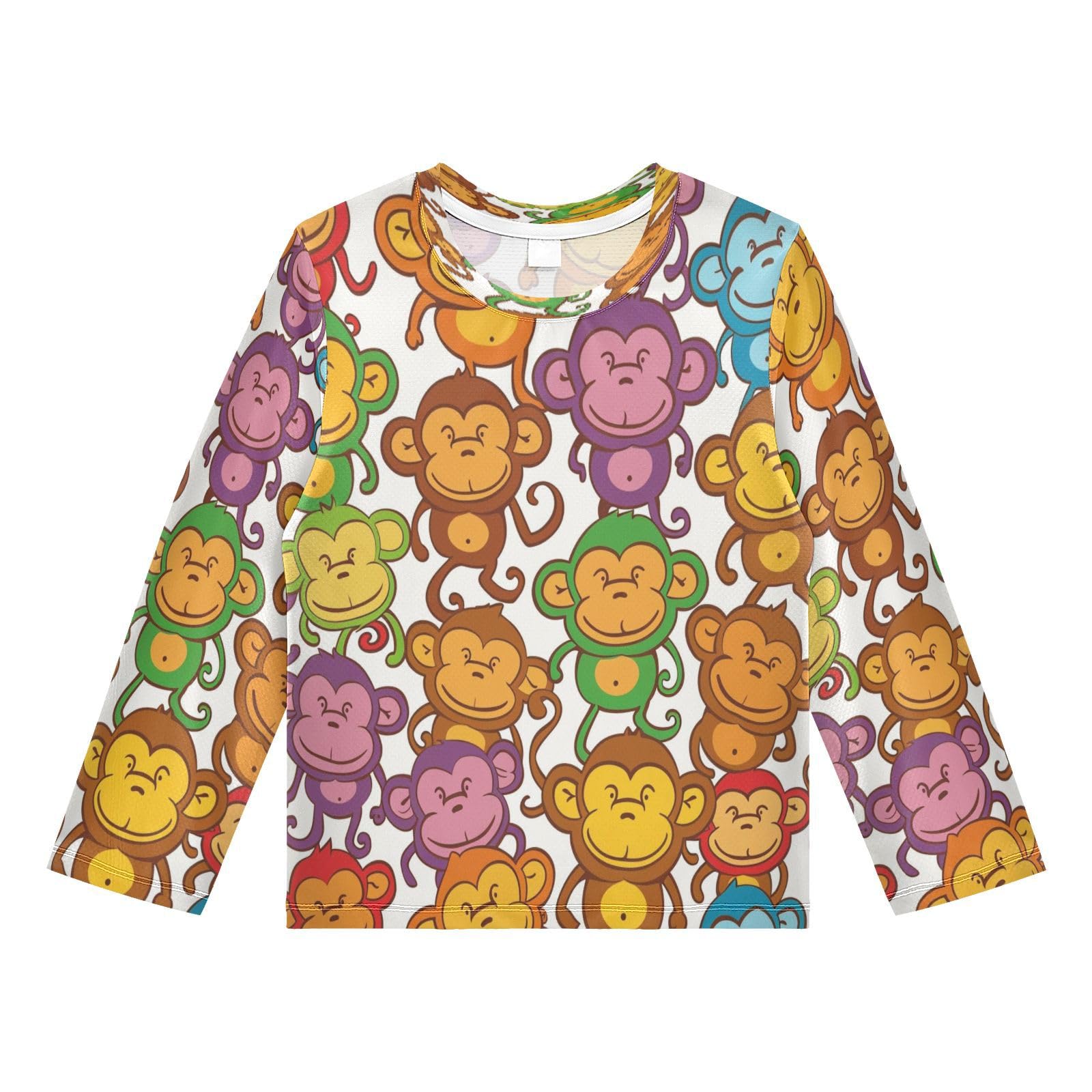Boys Rash Guard Swim Shirt Long Sleeve UPF+ 50 Sun Shirts Quick Dry Shirt Purple Green Monkey for Toddler Kids