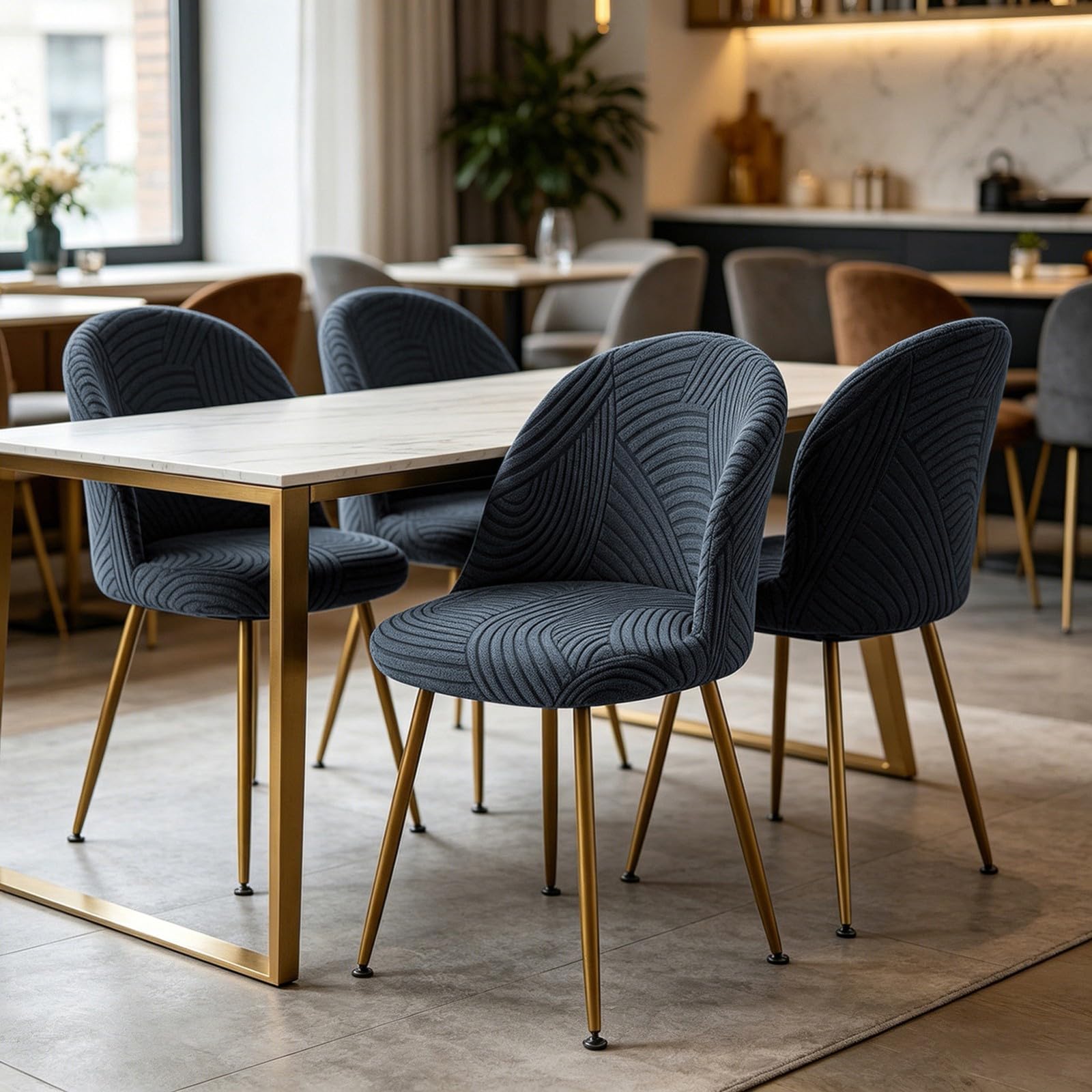 Esszimmer Stuhlhussen,Stuhlhussen mit Gebogener Rückenlehne 1/2/4/6er-Set | Dehnbarer Moderner und Weicher Stoff,Abnehmbarer und Waschbarer Stuhlbezug für Esszimmer Küche(Coffee,4Pcs)