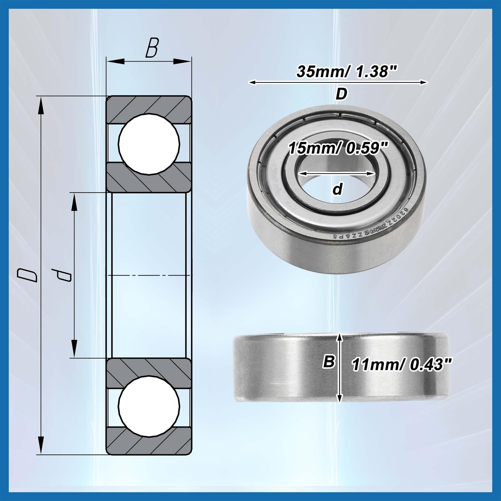 A ABSOPRO 6202ZZ Roulements à Billes à Gorge Profonde P5 15x35x11mm Roulements Lubrifiés Double Joint Métallique Tonalité Argentée Roue de Trottinette Skateboard - Lot de 10