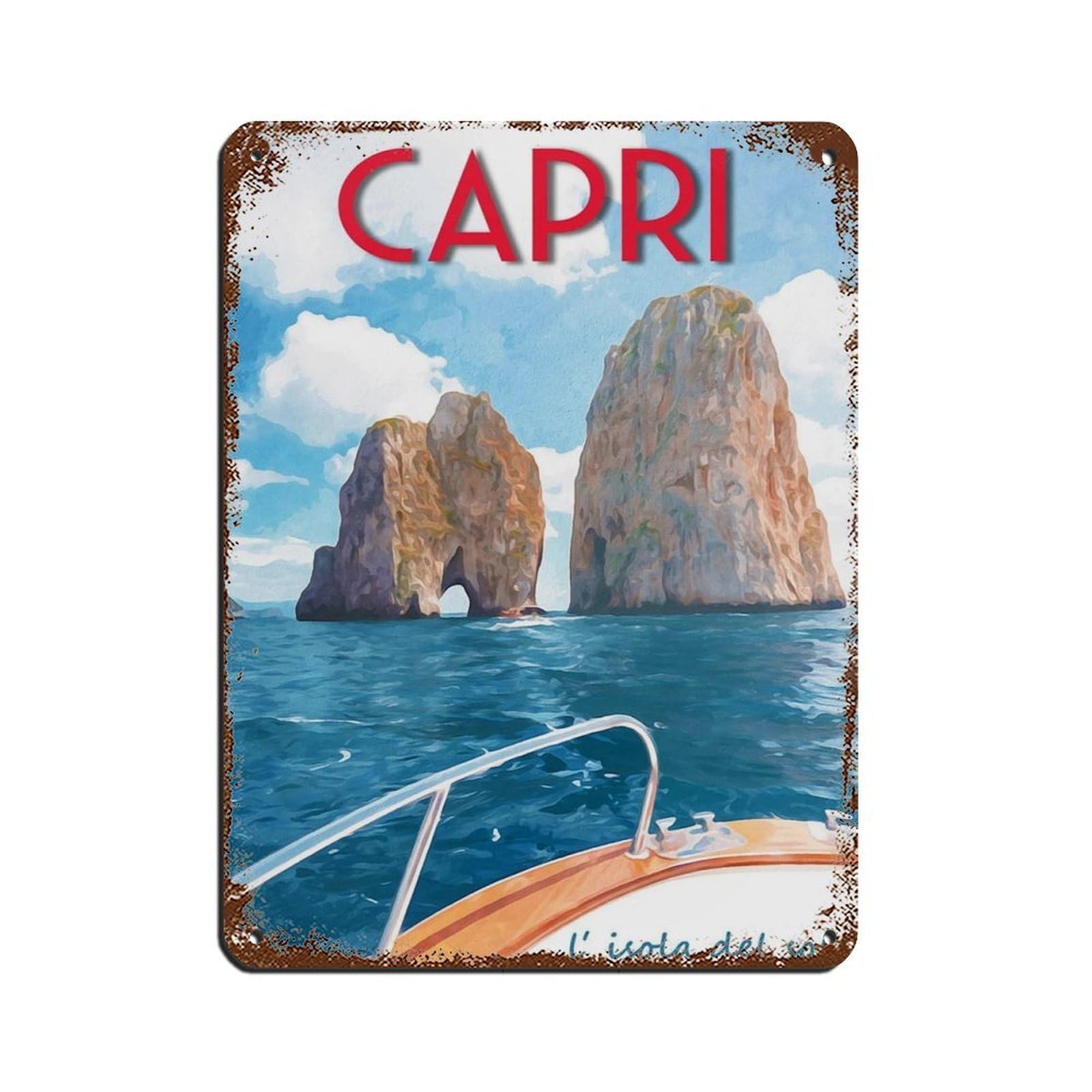 Capri Travel Poster, Italy Poster Tin Sign Vintage Metal Pub Club Cafe Bar Home Wall Art Decoration Poster Retro 12x16inch(30x40cm)