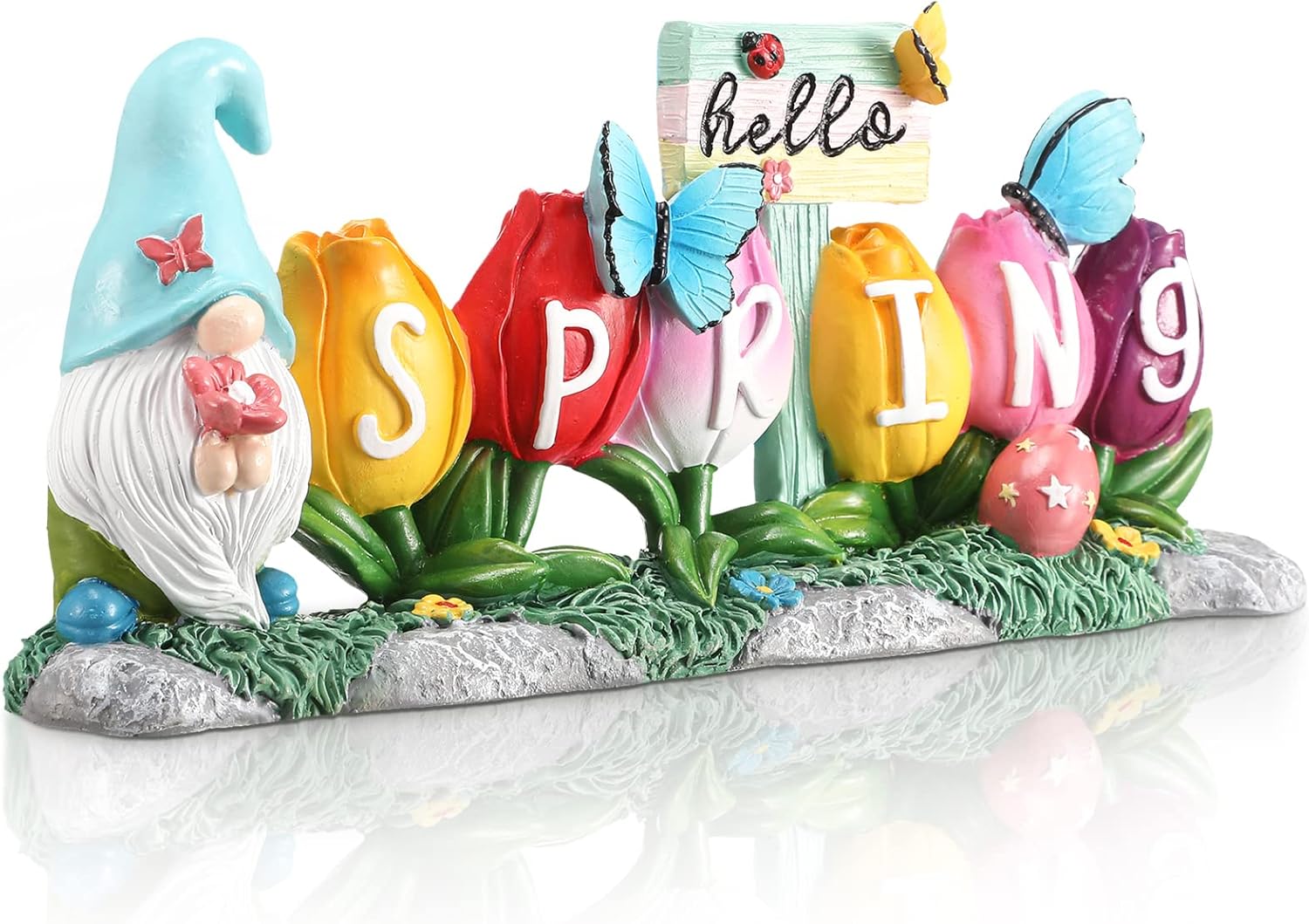 Fumete Hello Spring Table Decor Resin Flower Spring Decorations for Home Office Flower Figurines Home Decor with Lovely Butterflies for Table and Household Decoration