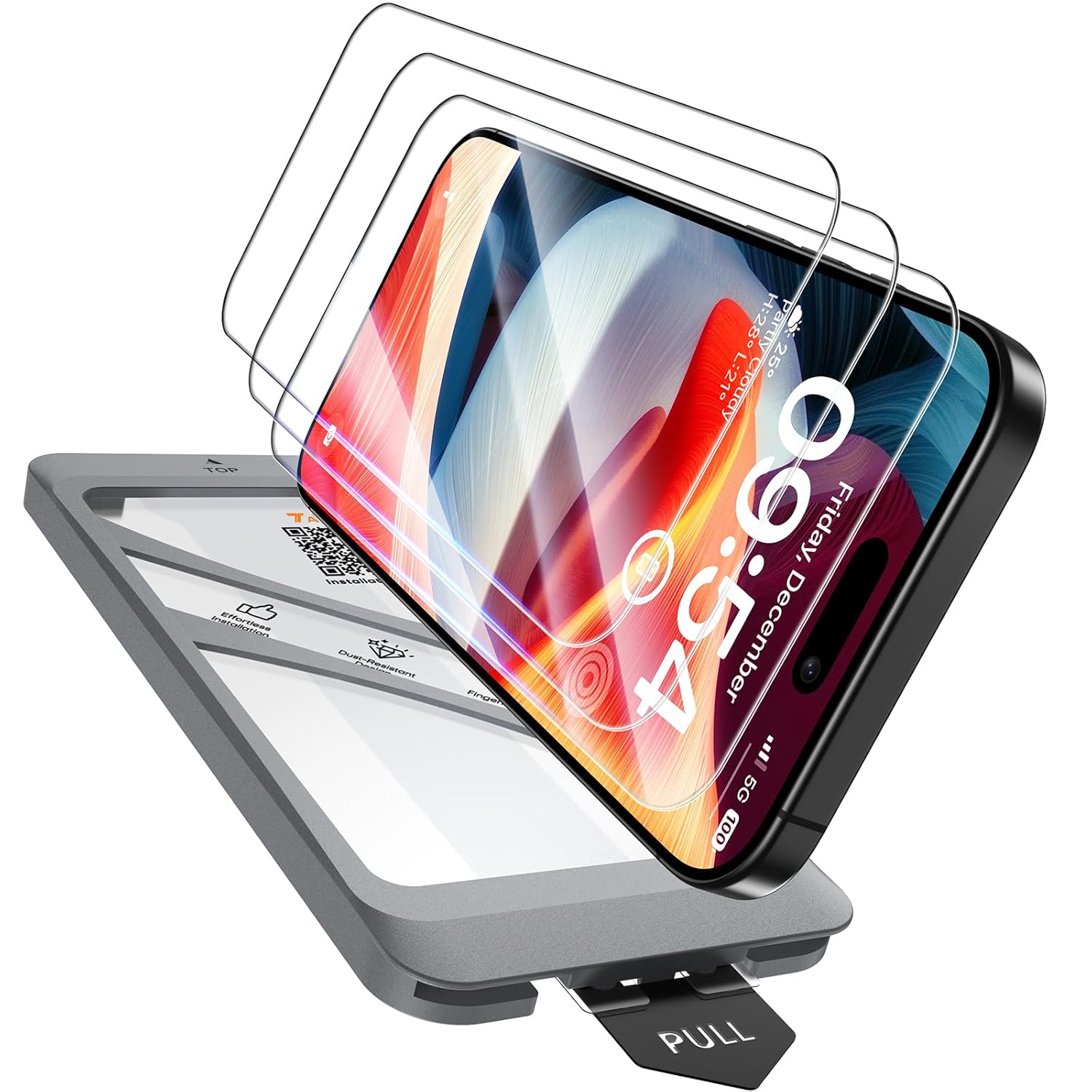 TAURI 3 Pack for iPhone 15 Screen Protector 6.1″ with Auto-Installation Tool, Tempered Glass, Scratch-Resistant, [Military Grade Protection] Film