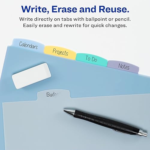 Miniatura 5 de Avery 16183 - Separadores de plástico para escribir y borrar grandes pestañas 5 lengüetas con cerradura de esquina y bolsillo de extracción letra