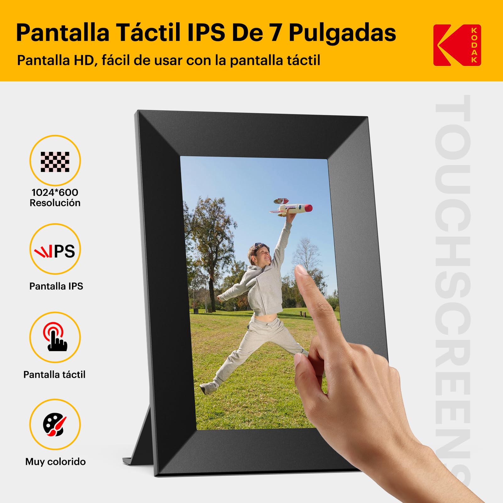 KODAK Marco de fotos digital de 7 pulgadas, WiFi, marco electrónico HD IPS, pantalla táctil, marco de fotos inteligente, nube con aplicación, memoria de 32 GB, rotación automática, compartir imágenes