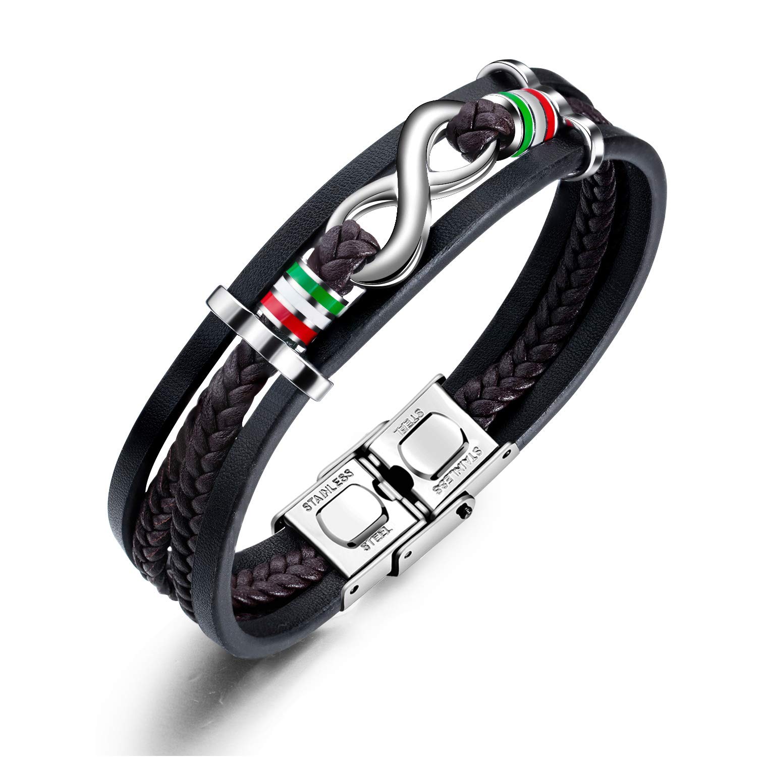 Bracciale Uomo In Pelle Intrecciata Multistrato Con Ciondolo Stella E Fibbia In Acciaio Inossidabile, Gioiello Moda Per Ragazzi