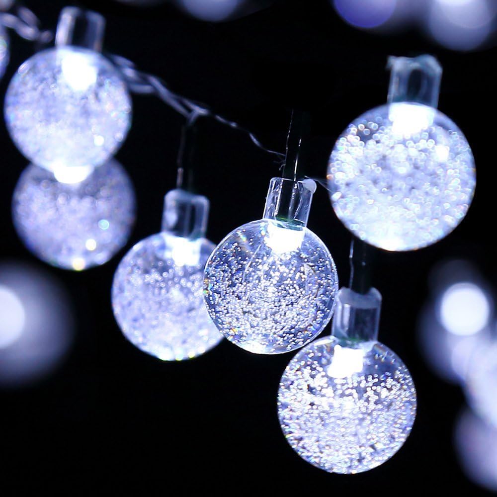 Updated Version Solar String Lights Globe- Two-Way Charging (Solar & USB Charge) Crystal Balls Waterproof Fairy Lights with Remote Control - 26ft 40LED String Light (White Upgraded)