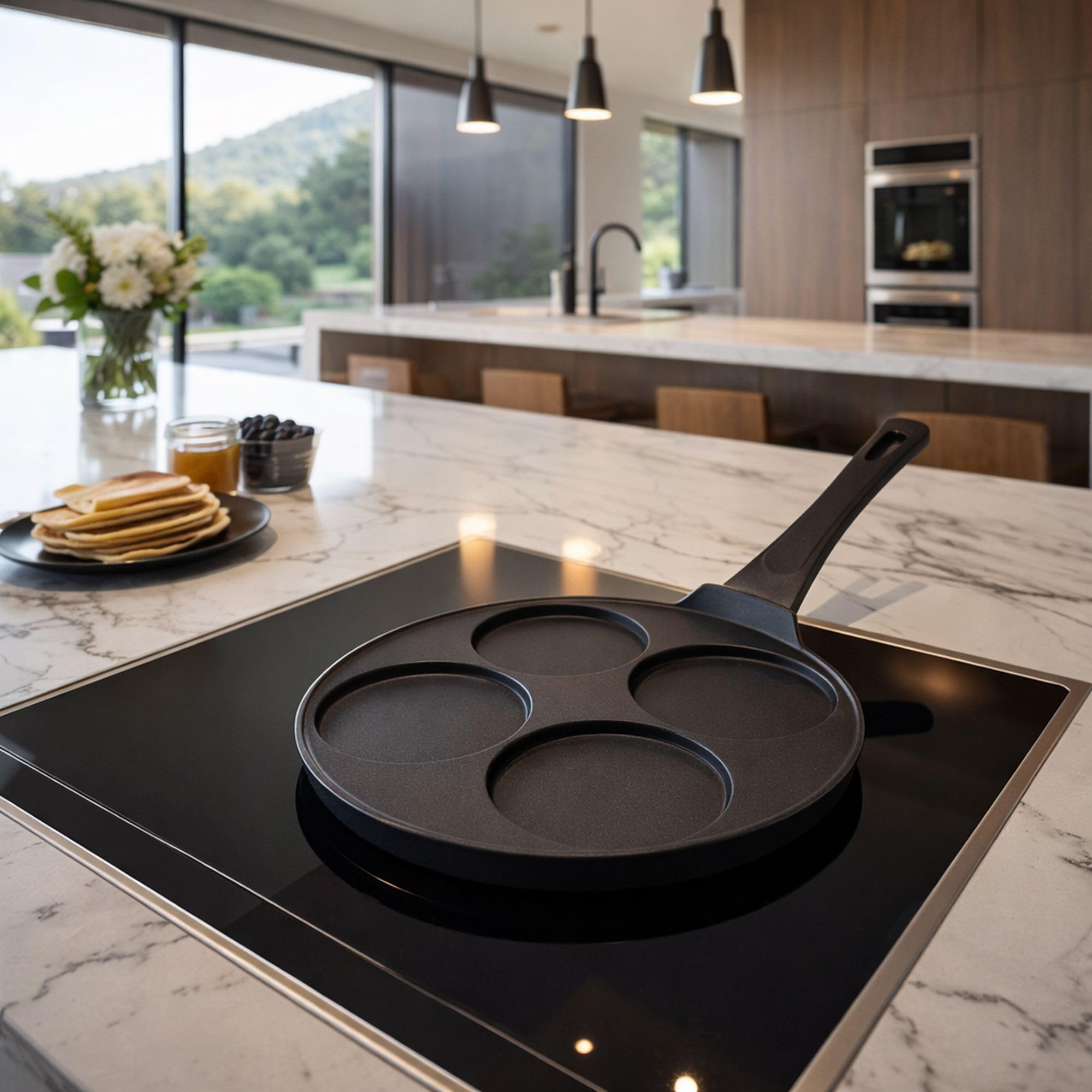 MENASTYL - Poêle à pancakes 26cm en aluminium noir 4 trous - 6020712