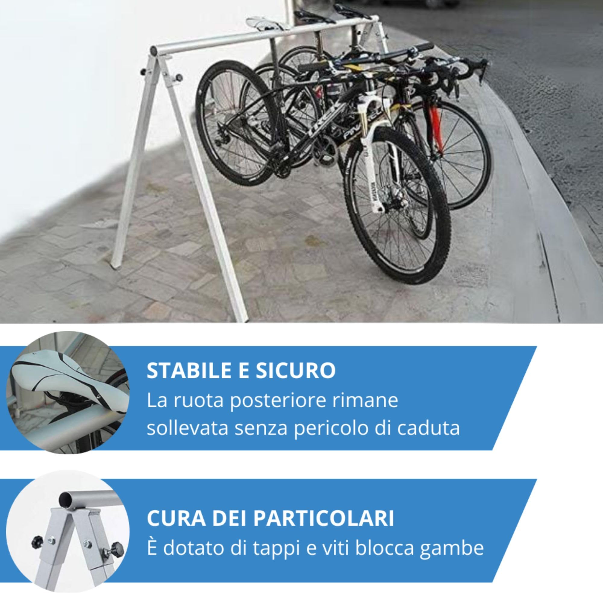 Andrys Supporto Bici da Terra fino a 5 Biciclette - Espositore Porta Bici da Terra - Acciaio Verniciato
