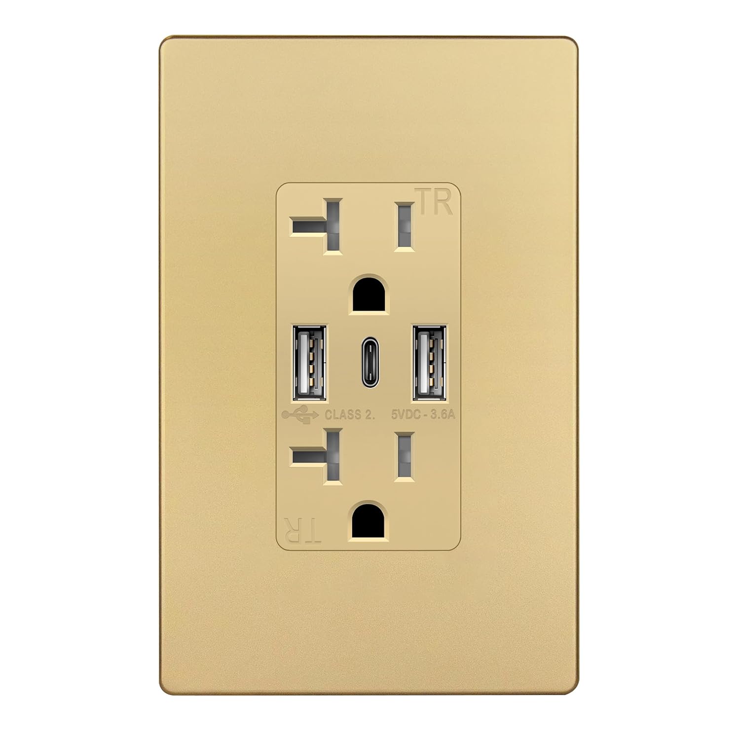 TOPGREENER 3-Port Type C USB Wall Outlet, 20 Amp Tamper-Resistant Receptacle Plug, Charging Power Outlet with USB Ports, UL Listed, TU22036AC3-GDWSI, Gold