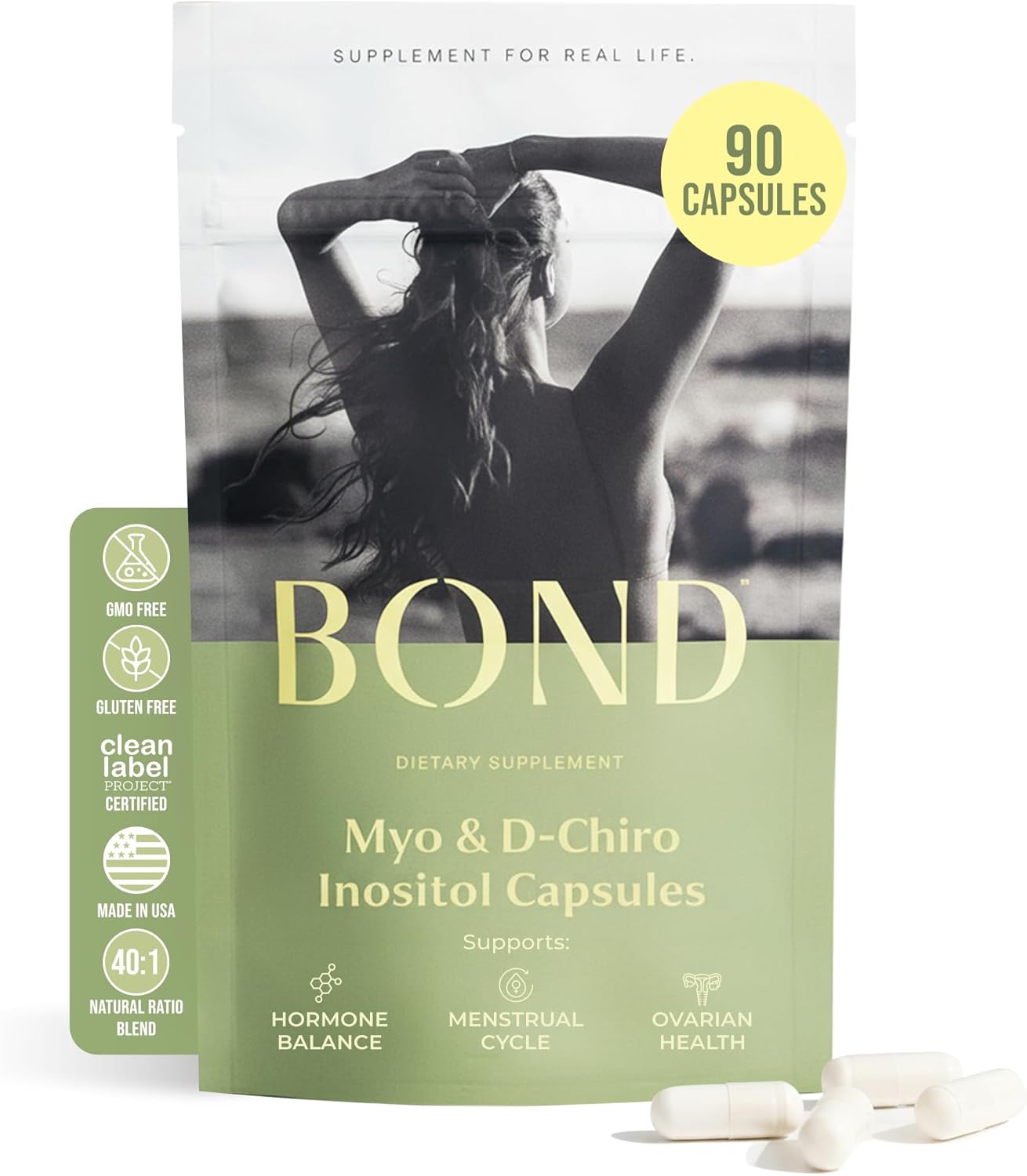 BOND Myo-Inositol & D-Chiro Inositol Supplement for Women | Supports PCOS & Hormone Balance, Ovulation & Regular Cycles – 40:1 Ratio | Fertility Supplements for Women | 90 Vegan Capsules (3/Day)