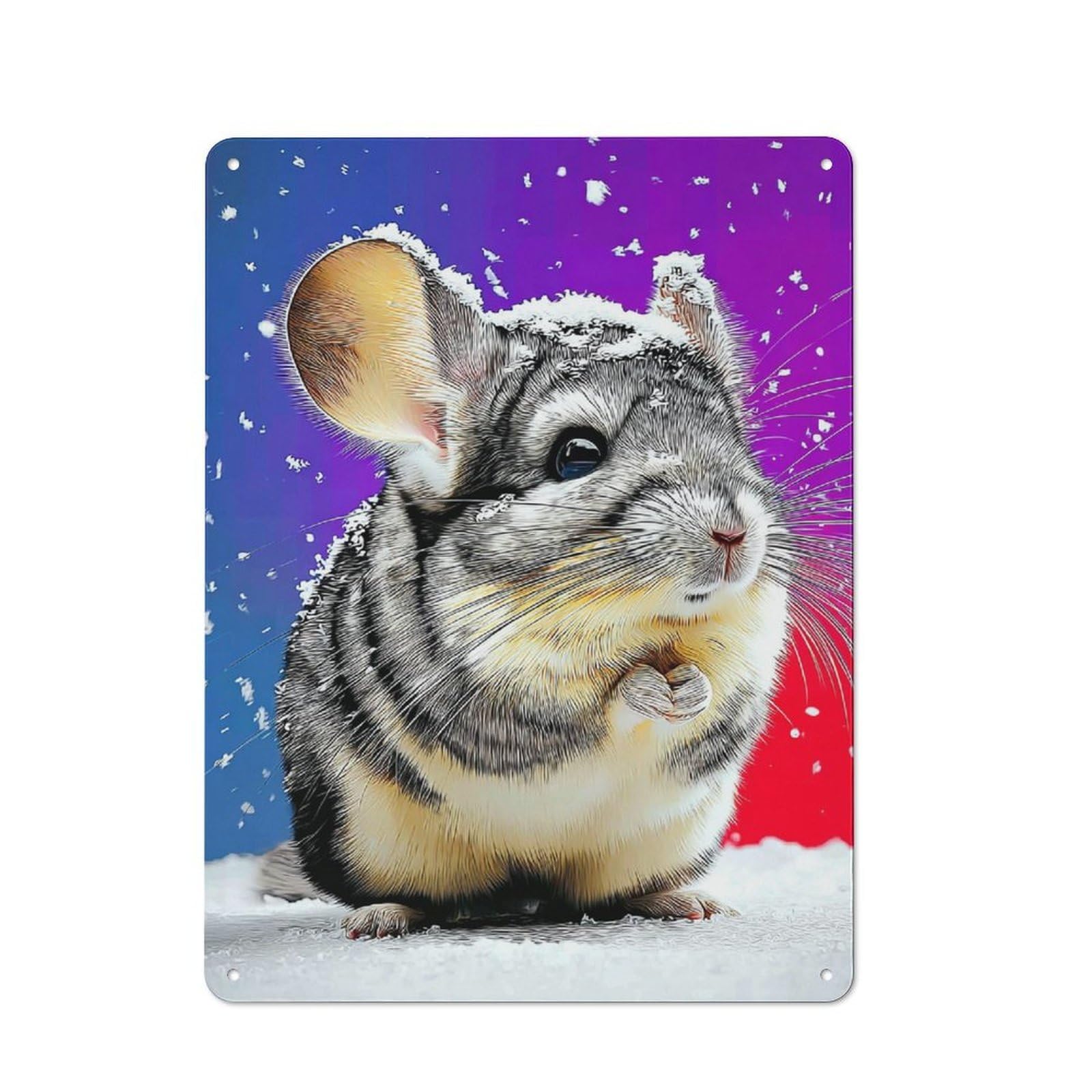 Junmoney Chinchilla In Winter Wonderland Metal Wall Sign With Design 40X30cm, Loft Style Studio Wall Art For Flat, Bar, Studio Or Gallery Wall