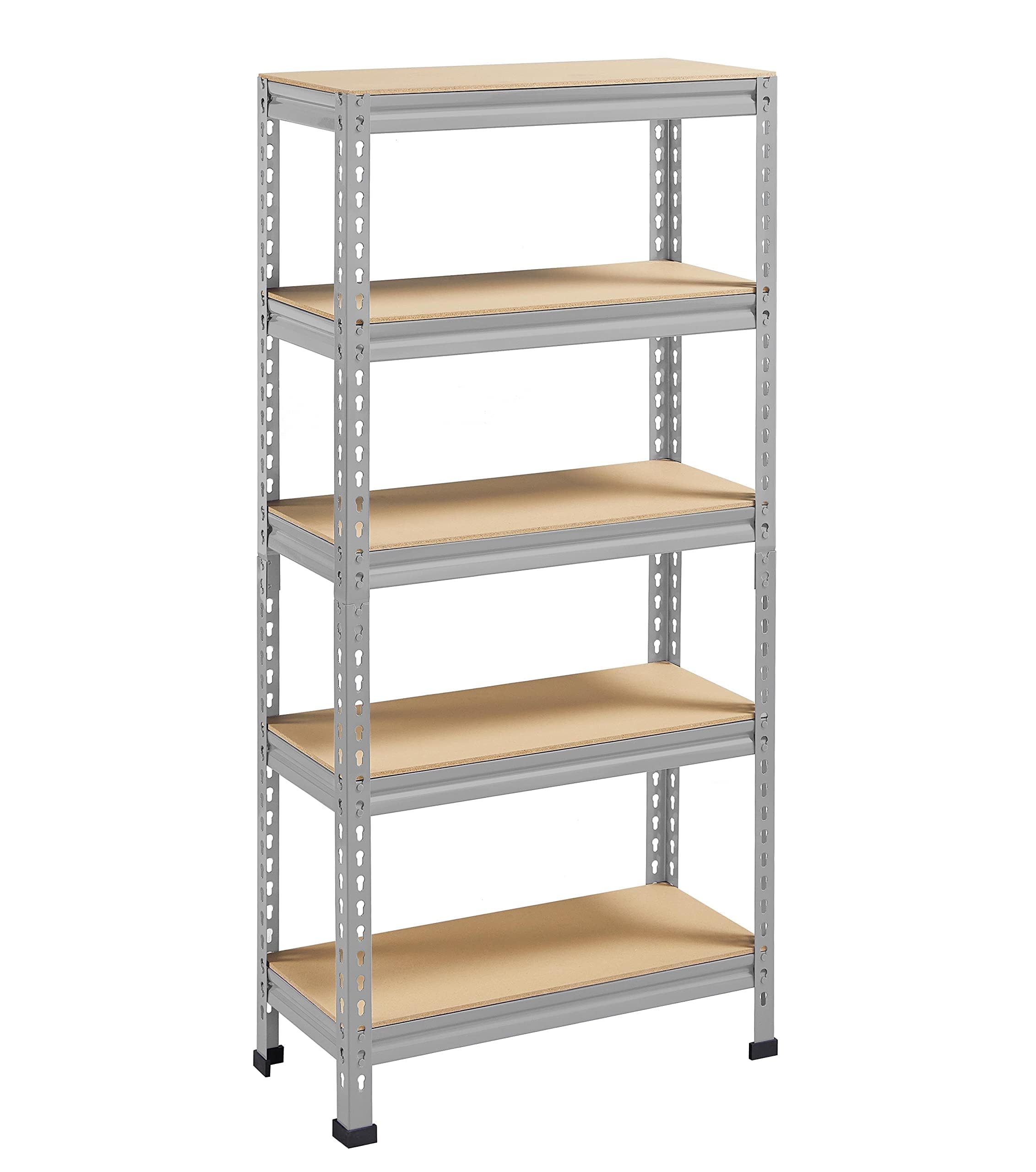 Yaheetech Estantería Metálica Galvanizada 150x70x30cm Estanterias Almacenaje de 5 Niveles Estante Industrial de Almacenamiento para Trastero Garaje Taller Carga de 750 kg sin Tornillos Gris Claro