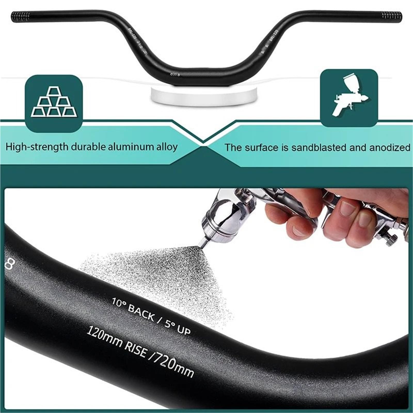 Pièces de guidon en alliage d'aluminium, 31.8mm 720mm 780mm, 30/50/90/120mm Moto Barre Montante Montage(31.8-720-90mm-Black)