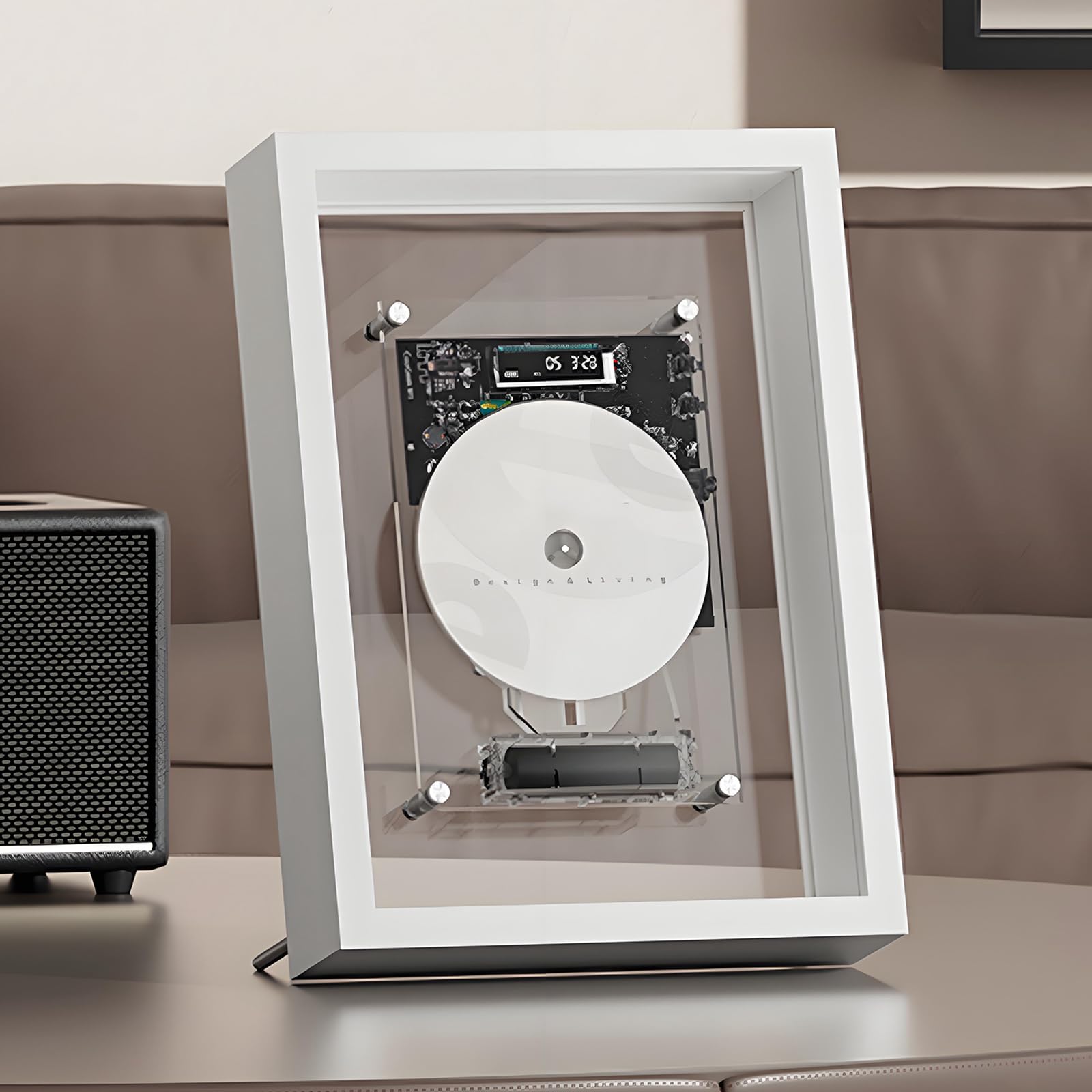 Reproductor de CD montado en la pared, marco de música con control remoto, salida Bluetooth 5.0 y AUX, para el hogar, pasillo, decoración de pared de oficina