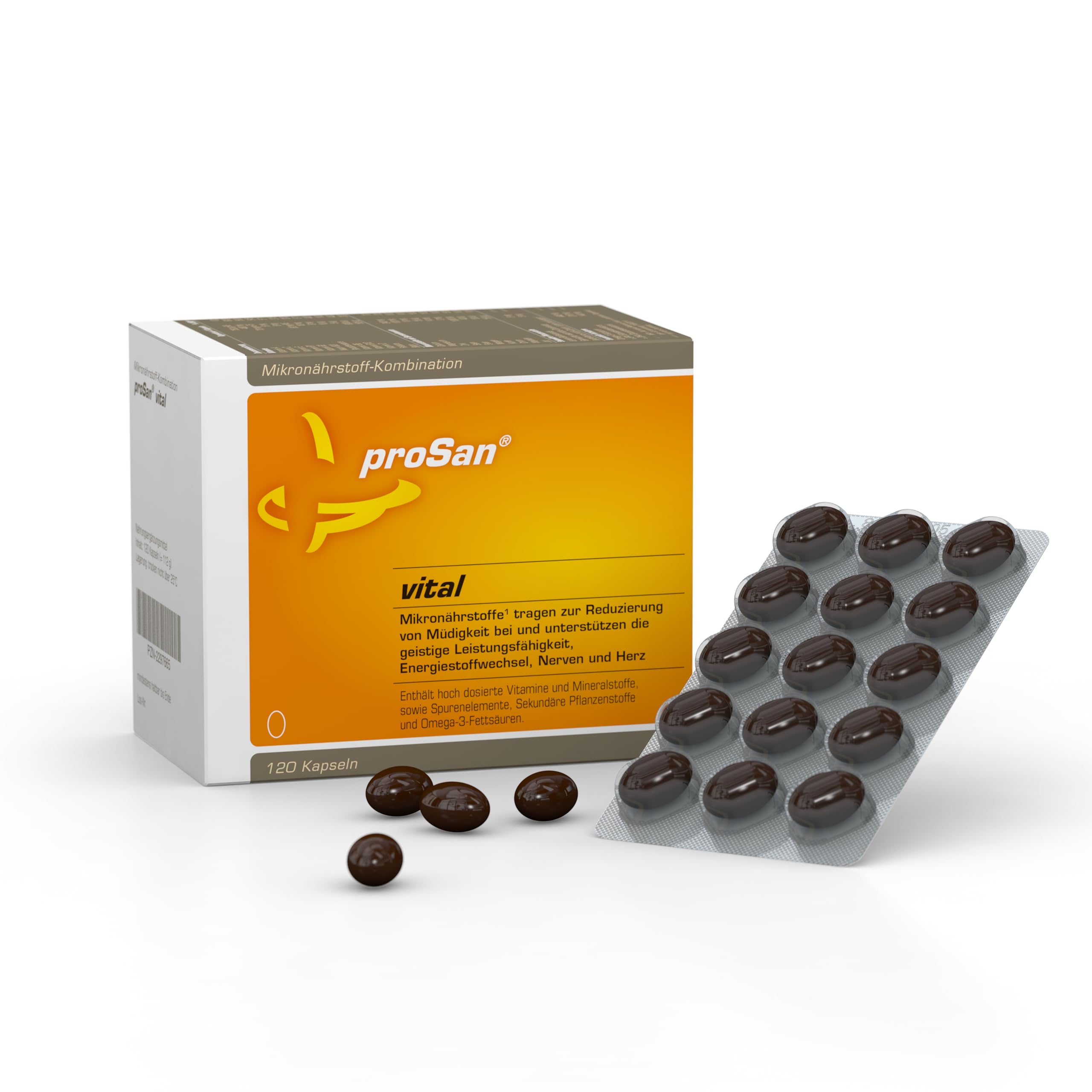 proSan vital (Monatspackung: 120 Kapseln) -Testsieger gegen Müdigkeit 2026 | Vitamine gegen Müdigkeit, für mehr Energie & Leistungsfähigkeit, bei Stress, + Mineralstoffe, Bioflavonoide & Omega-3