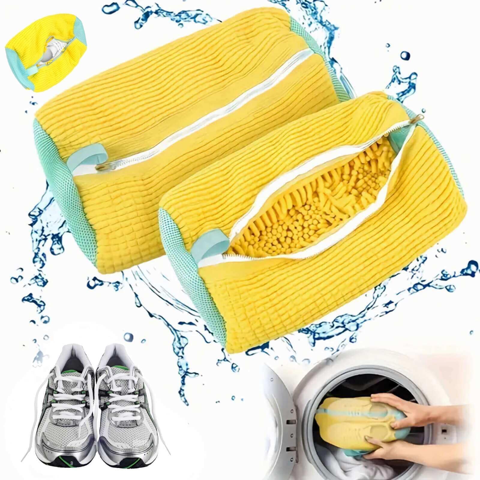 iCrius Reusable Shoe Washing Machine Bags (3-Pack) – Durable Laundry Sneaker Cleaning Bags for All Shoe Types & Sizes – Protects Shoes in Washer, Yellow