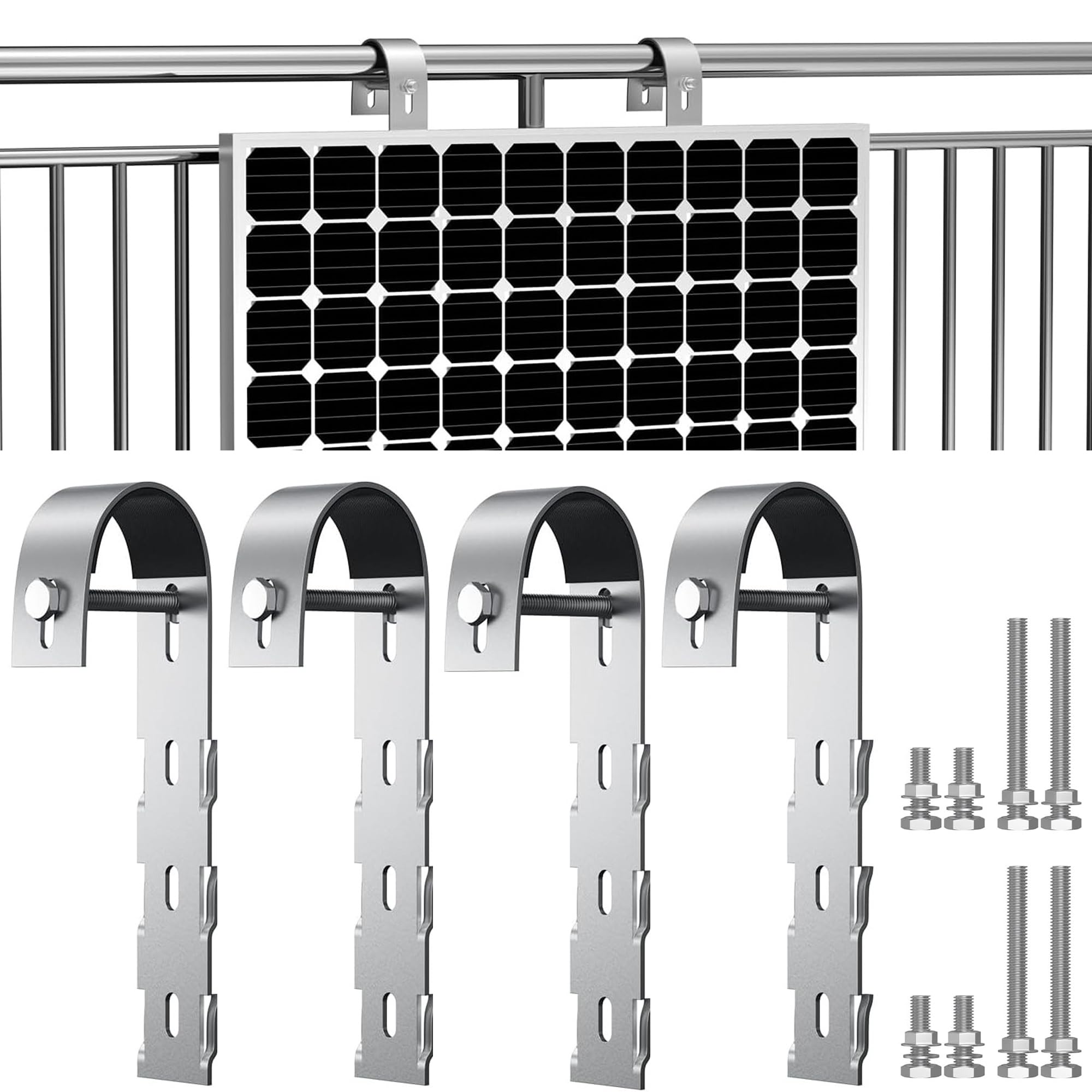 Lot de 4 crochets de fixation pour centrale électrique de balcon - Support de panneau solaire universel - Crochets pour balcon - Fixation solaire carrée