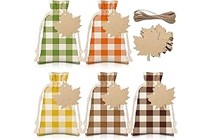 Whaline 25 Pack Small Fall Gift Bags with Maple Cards Checkered Drawstring...