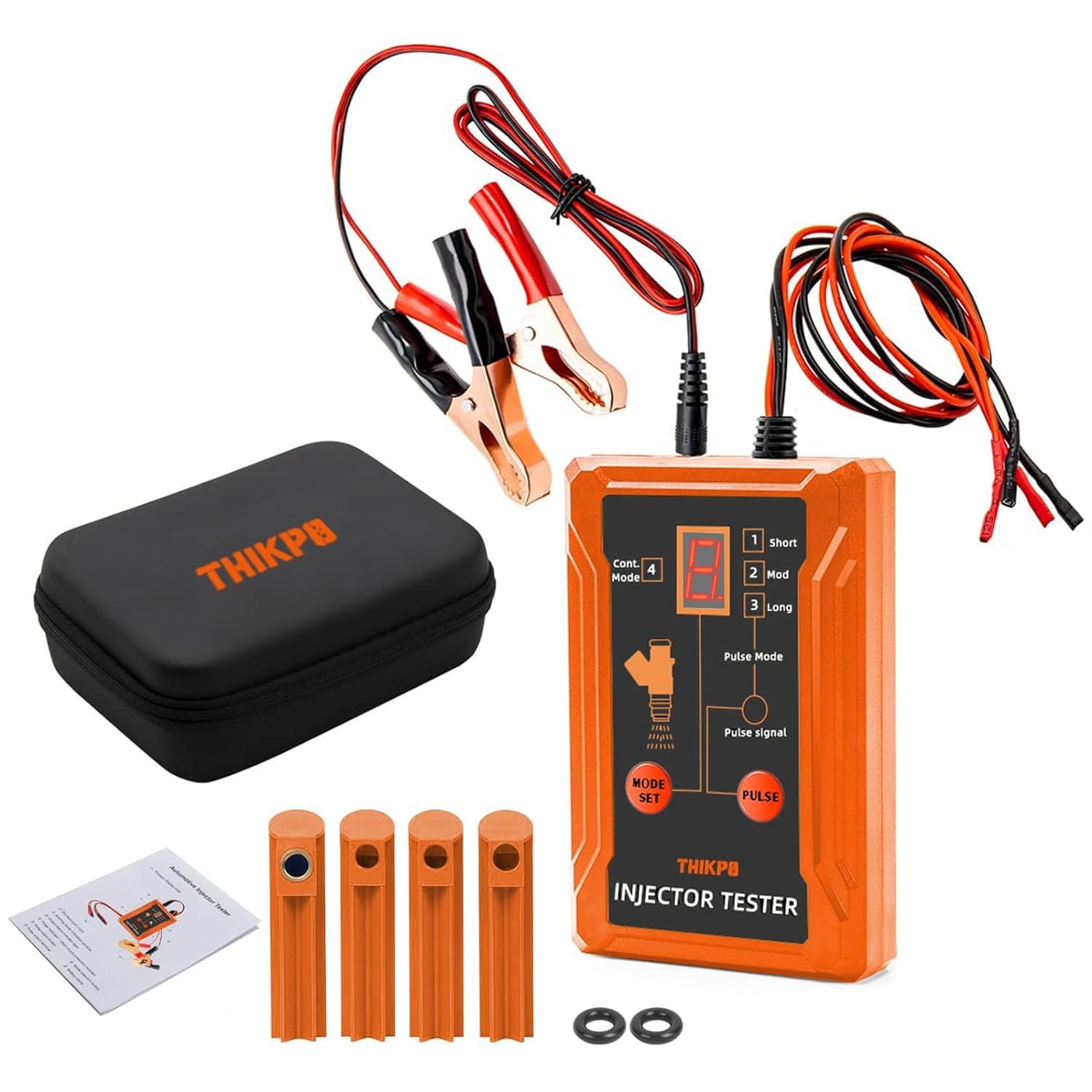 THIKPO Universal Fuel Injector Tester and Cleaner Tool Kit, DIY Cleaning Tool Kit, 8 Pulse Modes, 4 Wire Dual Channel for 2 Fuel Injectors, 8 Size Cleaning Adapters, 12V/5V Output Power