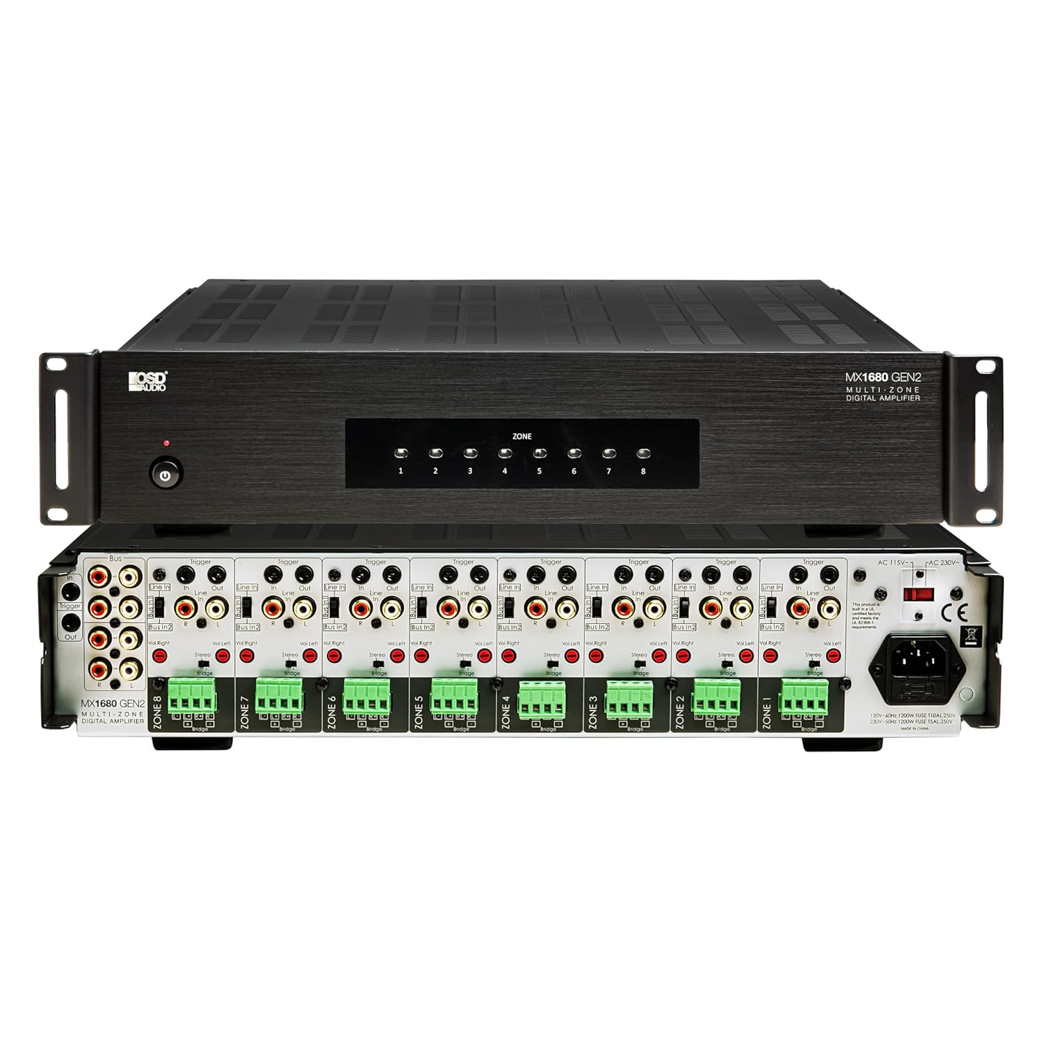 OSD Audio 8 Zone Streaming Audio Bundle - MX1680-GEN2 6 Channel 8 Zone 80W/Ch Digital Amplifier with App Control 4 Zone Media Streamer x2