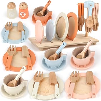 Dreamon Dînette en Bois 27 Pièces pour Tout-Petits