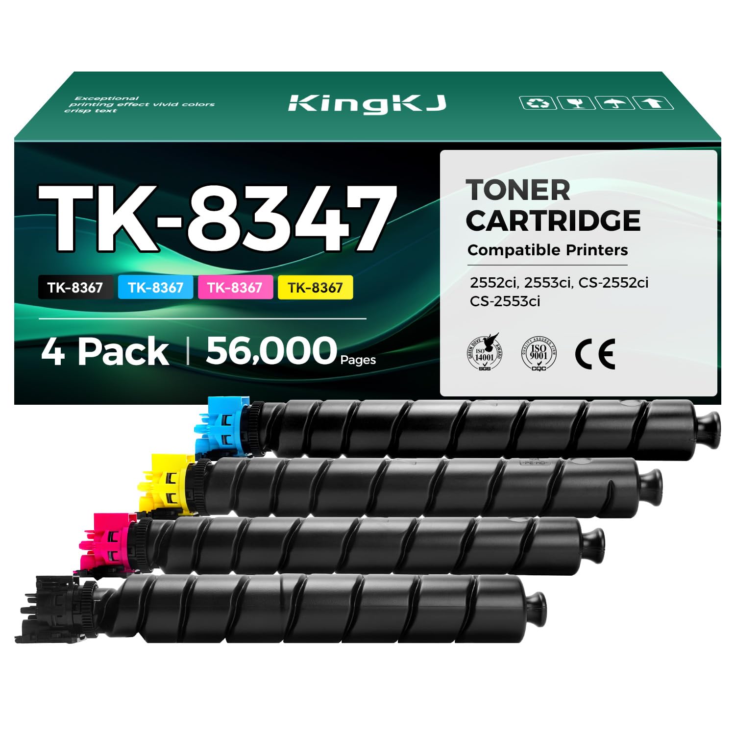 TK-8347 TK8347 Toner Cartridge 4Pack High Yield Replacement for Kyocera TK-8347K TK-8347C TK-8347M TK-8347Y Compatible with TASKalfa 2552ci 2553ci CS-2552ci CS-2553ci Printer Black Cyan Magenta Yellow
