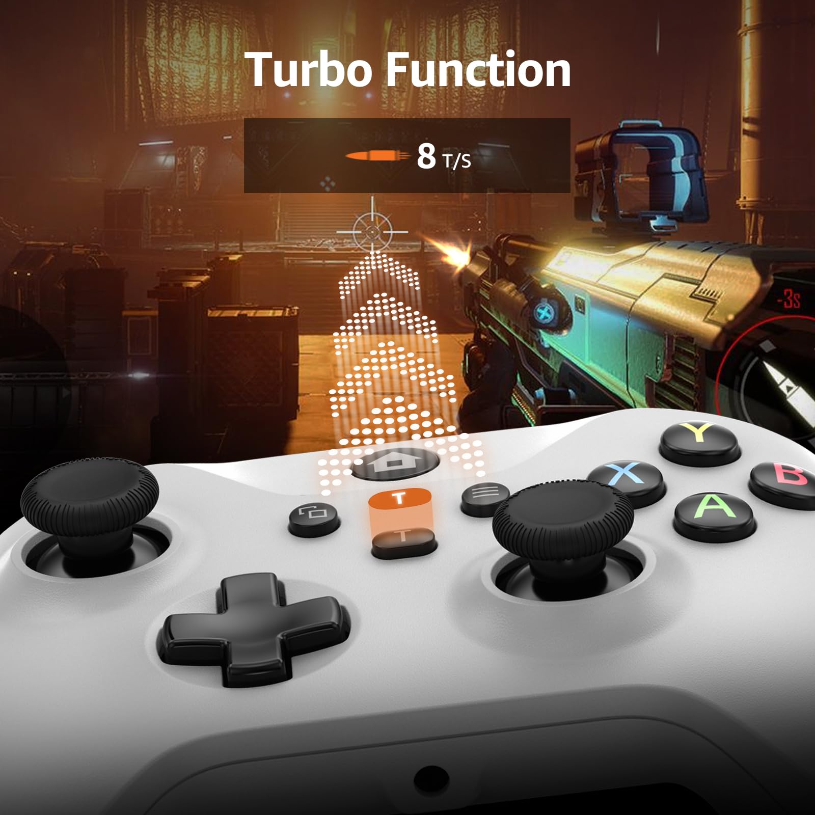 IWGAME Wired Controller for X-BOX ONE/PC, Gamepad with 3.5mm Audio Jack&Dual Vibration, Support Turbo Function, Compatible with X-BOX One/One S/X, X-BOX Series S/X, PC(7.2ft, White) - 5