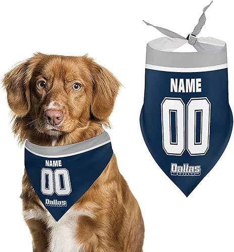 Dallas - Pañuelo para perros y mascotas, pañuelo personalizado con nombre, número de nombre, regalo para fanáticos de los deportes, baberos
