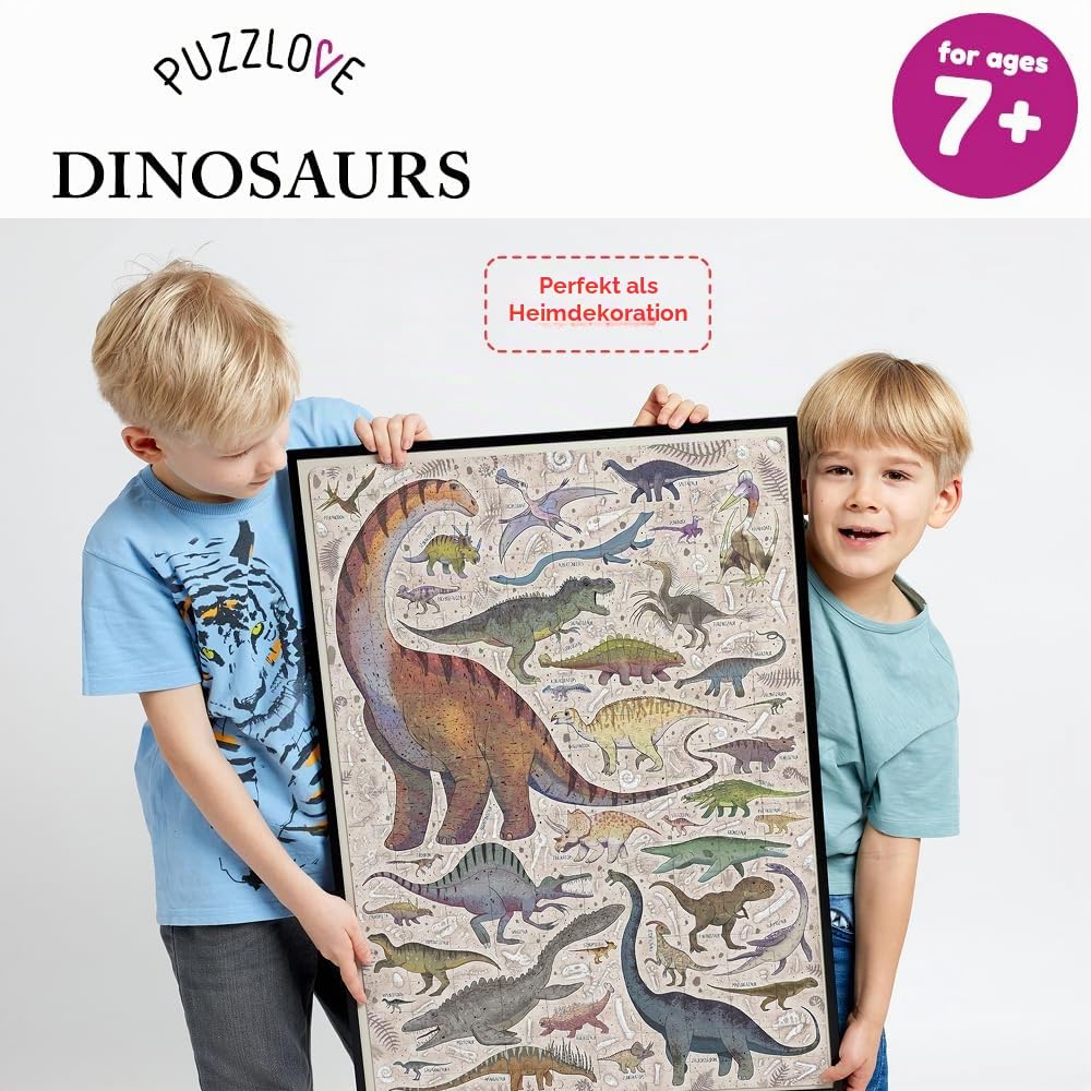 Puzzlove Dinosaurs 200 Teile Lernpuzzle für Kinder 7+, Bodenpuzzle Dinosaurier