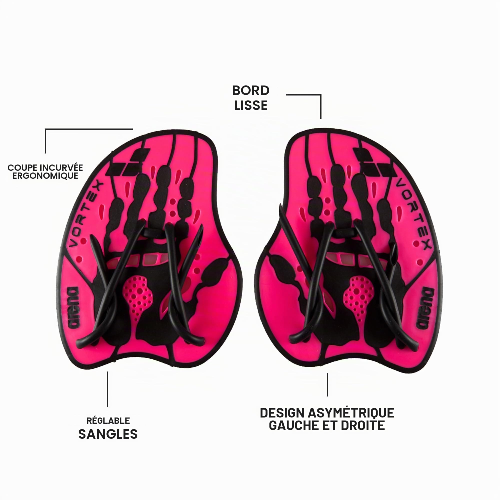 arena Vortex Pagaies de Mains, Plaquettes de Natation, Accessoire d'Entraînement en Piscine, Pagaies de Piscine avec Sangles Ajustables, Sans PVC