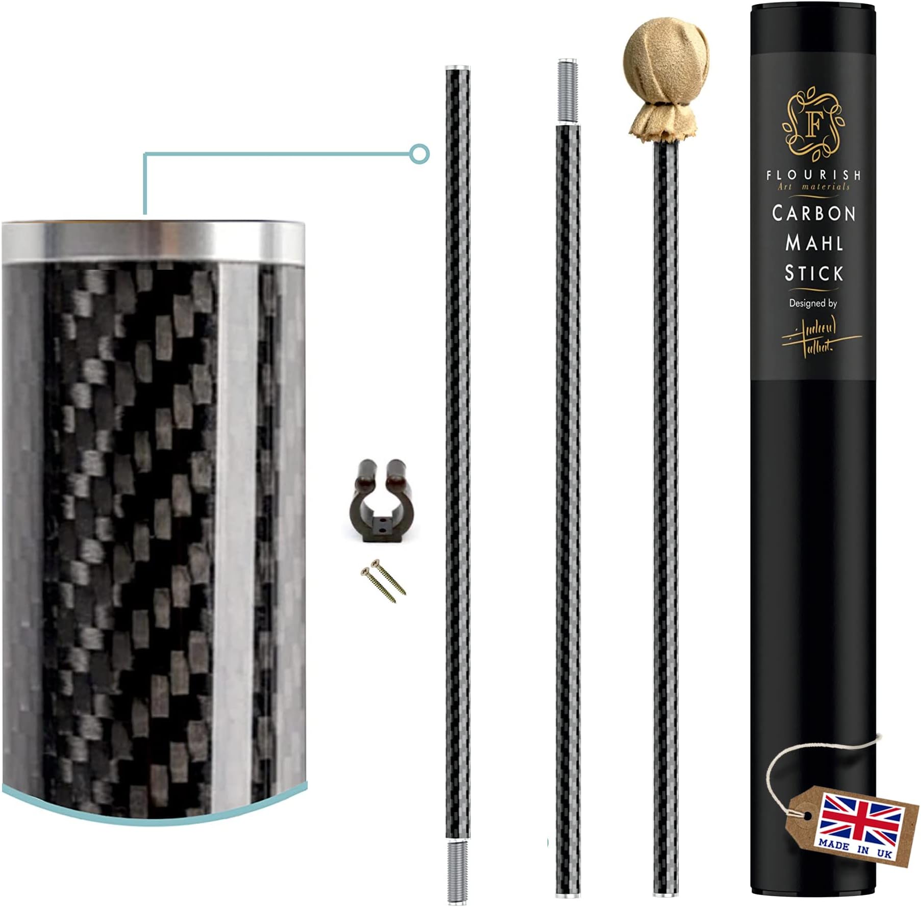 THE CARBON FIBRE MAHL STICK- 3x lighter than most aluminium mahl sticks. Made in the UK. 7 year UK manufacturers warranty included. (3 piece LONG- 123cm)