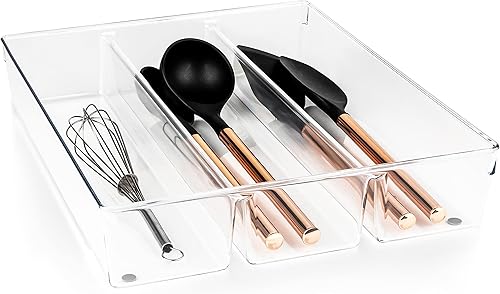 Organizador de utensilios de cocina | Soporte para bandeja de utensilios | Organizador grande antideslizante para cajones de cubiertos, 3