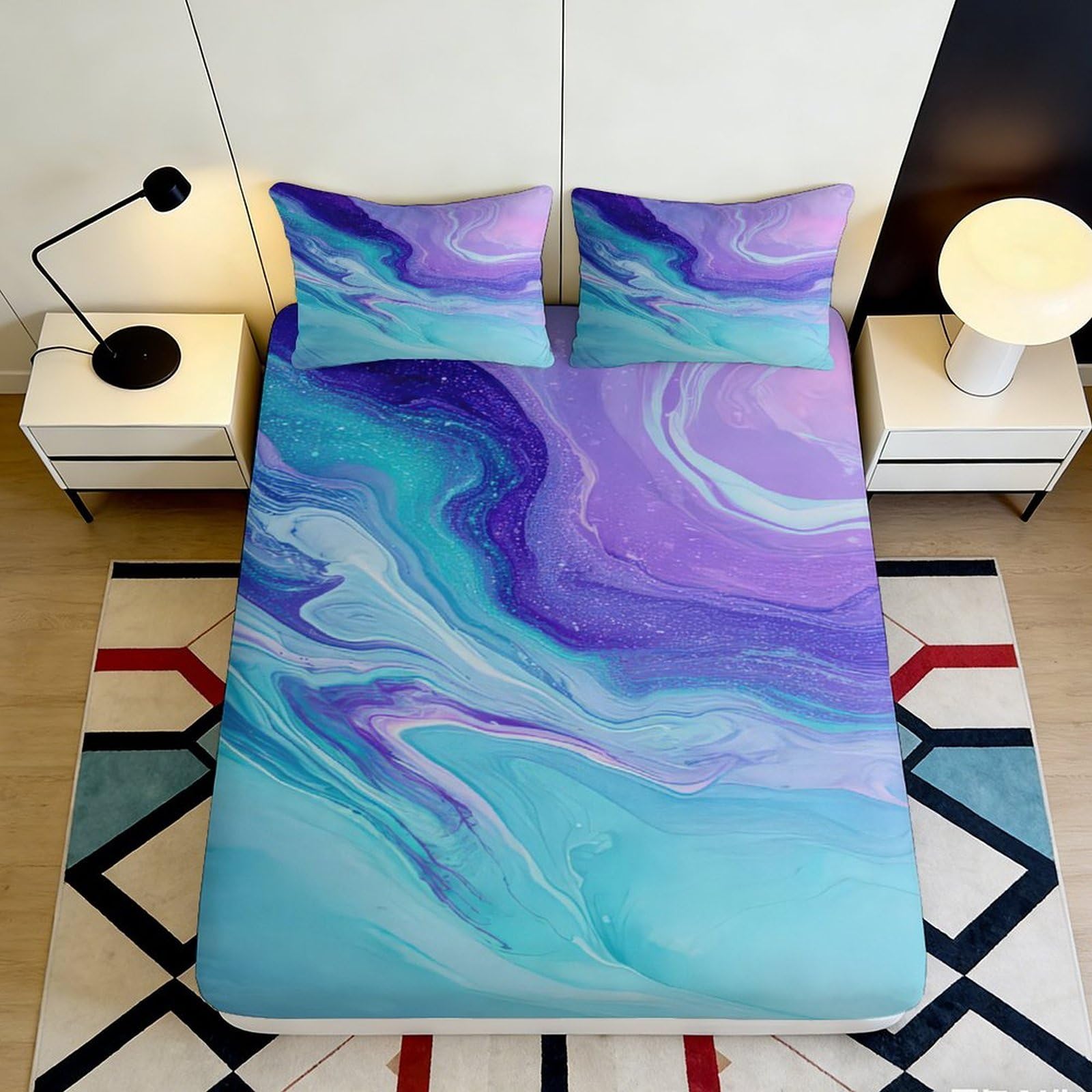 Pnayamiorkfel Style-4 3D Printed Ocean Dream Fitted Sheet Microfiber Soft Breathable Abstract Wave Bed Cover For Bedroom Dorm Decor 90X200x25cm