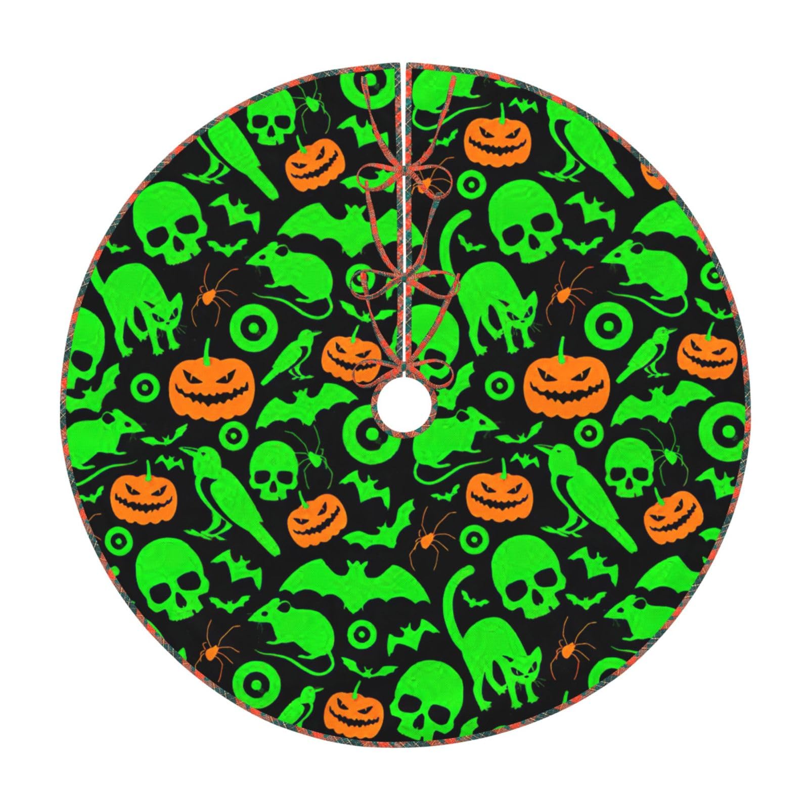 Jupe de sapin de Noël citrouille et fantôme vert tapis rustique chic