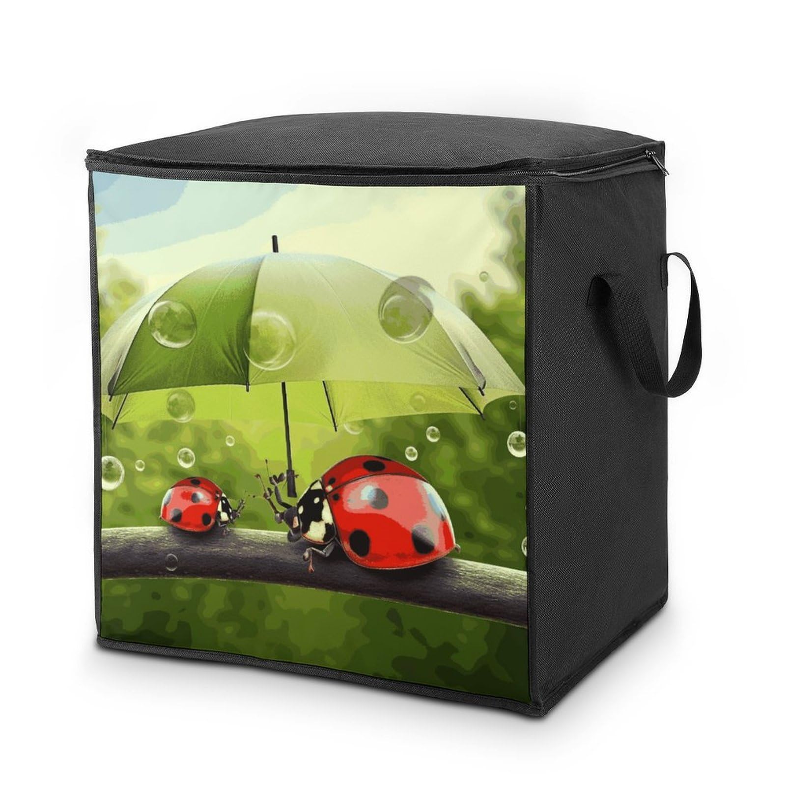 Fekiloot Style Funny Ladybug Holding Umbrellas Storage Bags With Reinforced Handles,Moving Bag With Zipper,Closet Organizers,Compression Packing Cubes