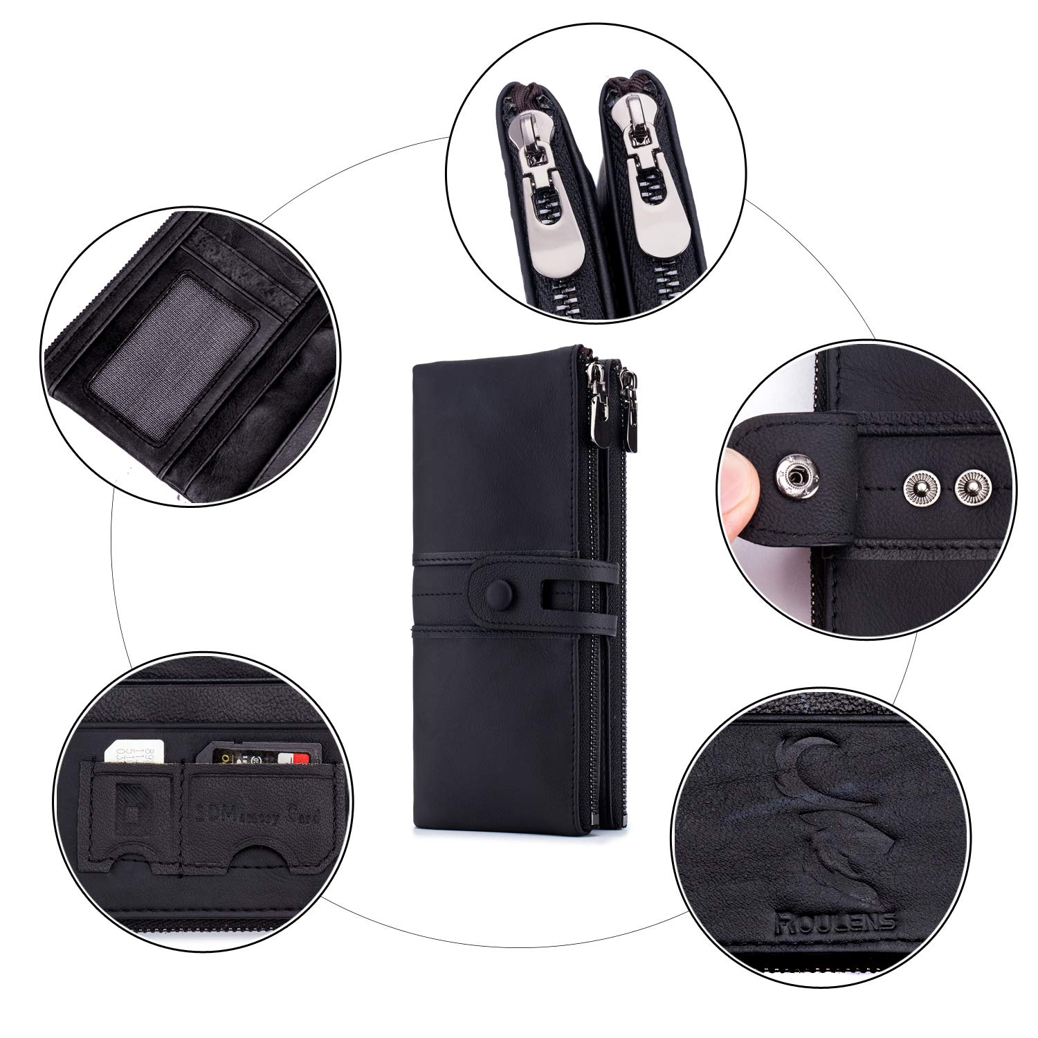 Roulens Portefeuille en Cuir véritable pour Femme Portefeuille Femme Cuir Porte Monnaie Porte-chéquiers Porte-Cartes pour 13 Cartes