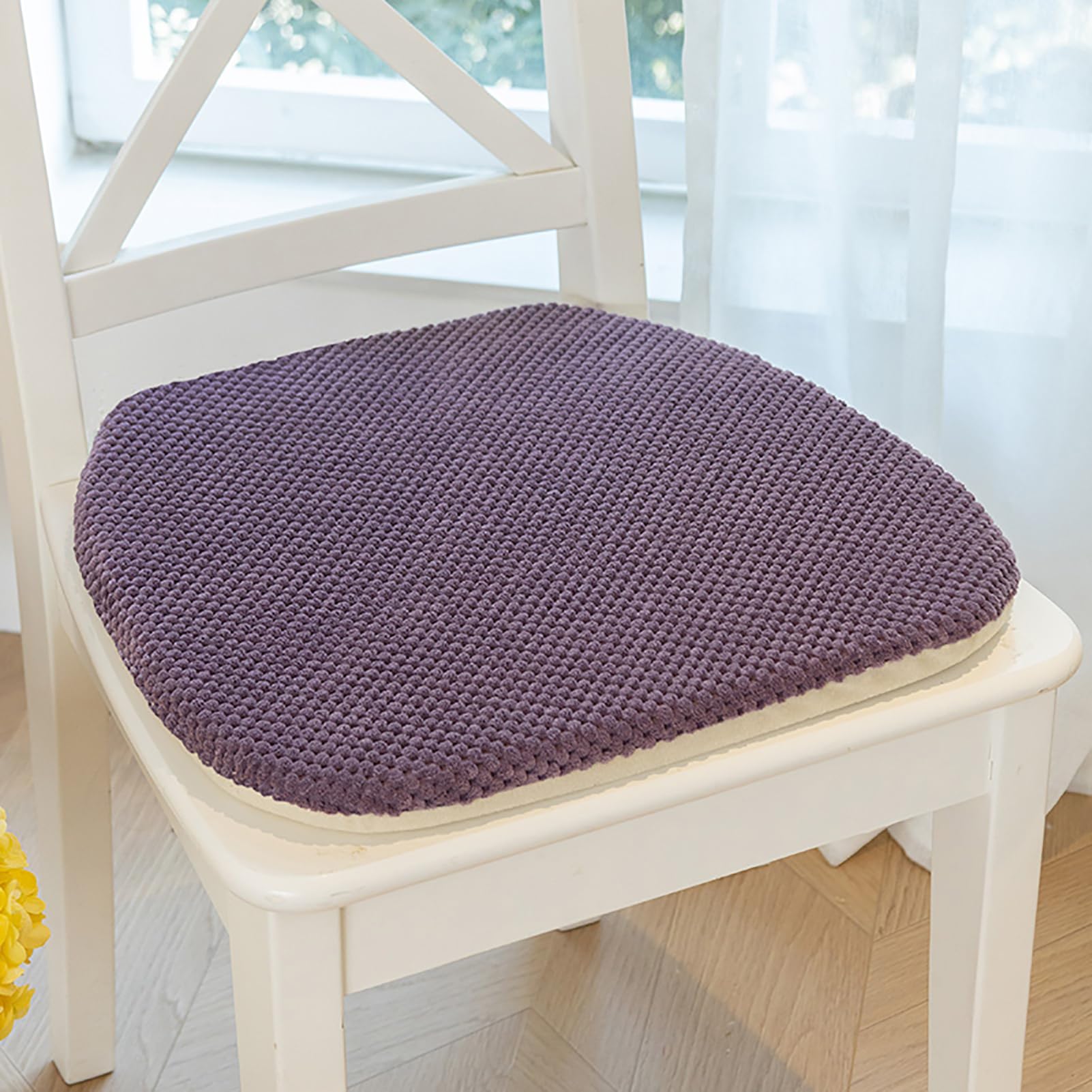 Fslvmin Indoor Chair Seat Cushions For Kitchen/dining Room, U-shaped Chairs Pads with Non-slip Backing & Ties, Thick Solid Color Seat Pads for Long Sitting, Washable Cover(4pcs(17x18inch), Purple)