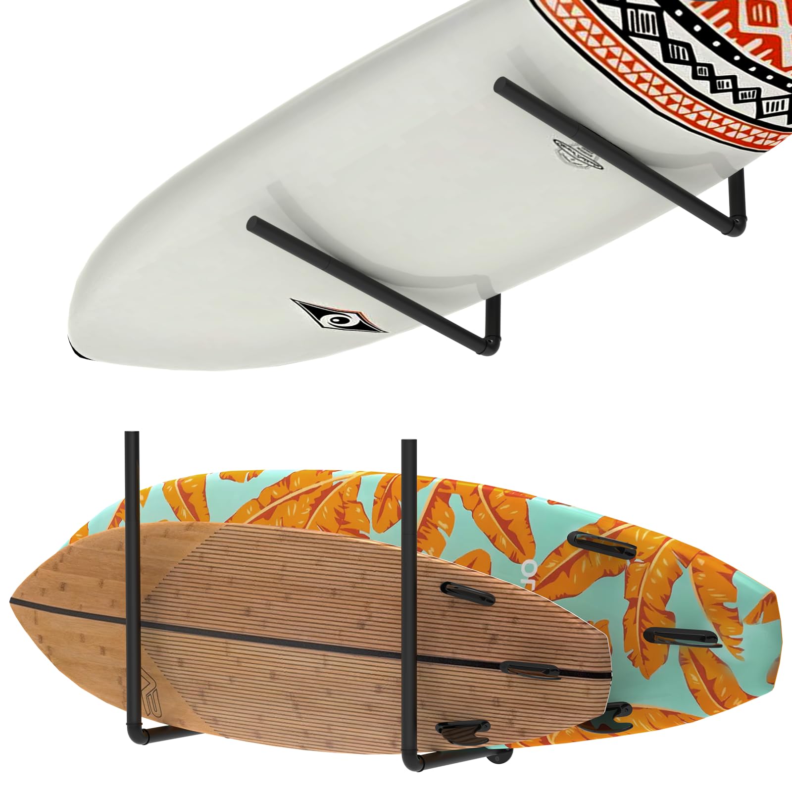 Étagère de rangement 3 en 1 pour planche de paddle et planche de surf | Support de rangement mural pour garage et kayak - Support mural réglable pour canoë avec rembourrage antidérapant