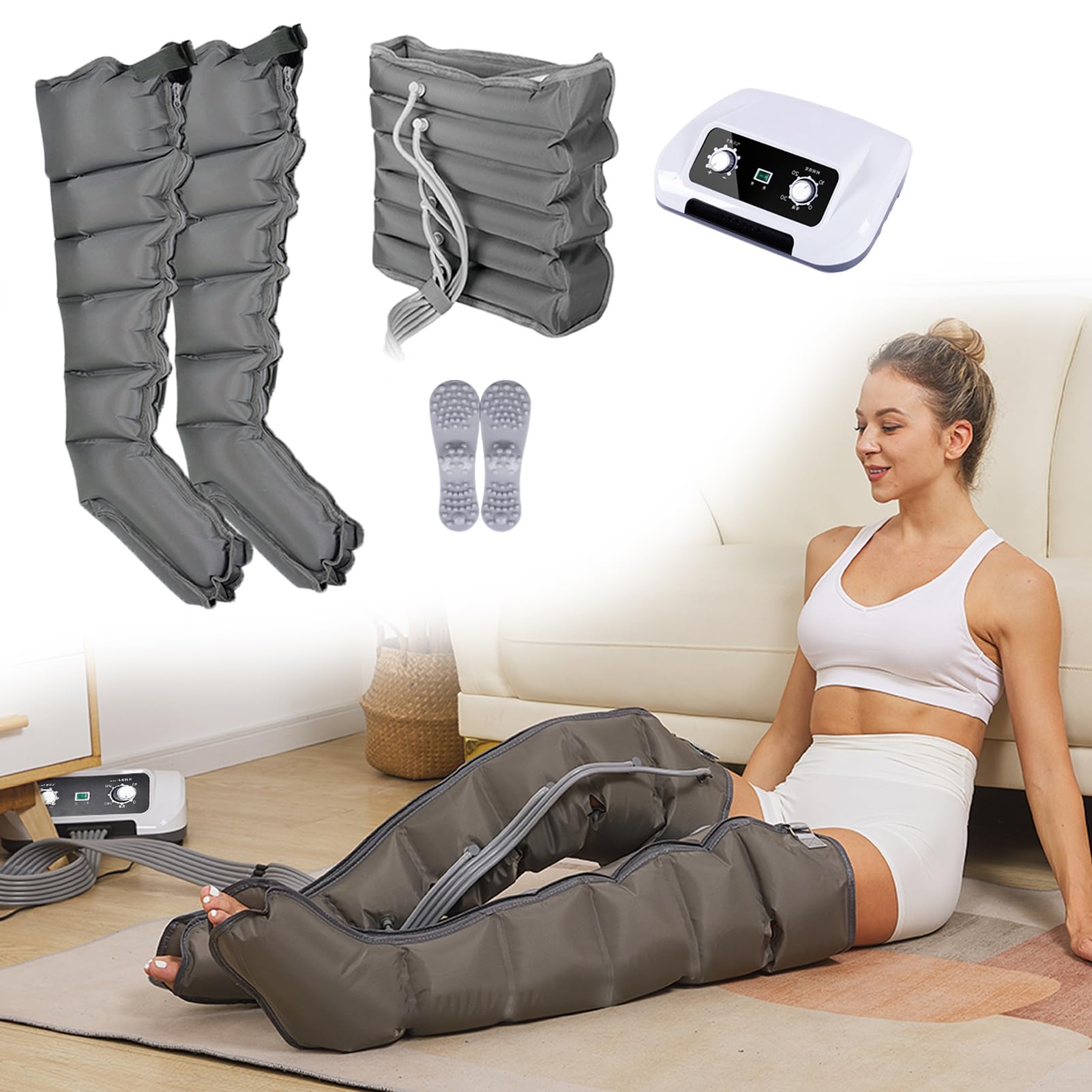 Pressoterapia Linfodrenaggio per Casa con 6 Airbag, Massaggiatore Elettrico a Compressione d'Aria Gambe E Addome E Braccio Piedi, Macchinario Pressoterapia Professionale Presso Terapia