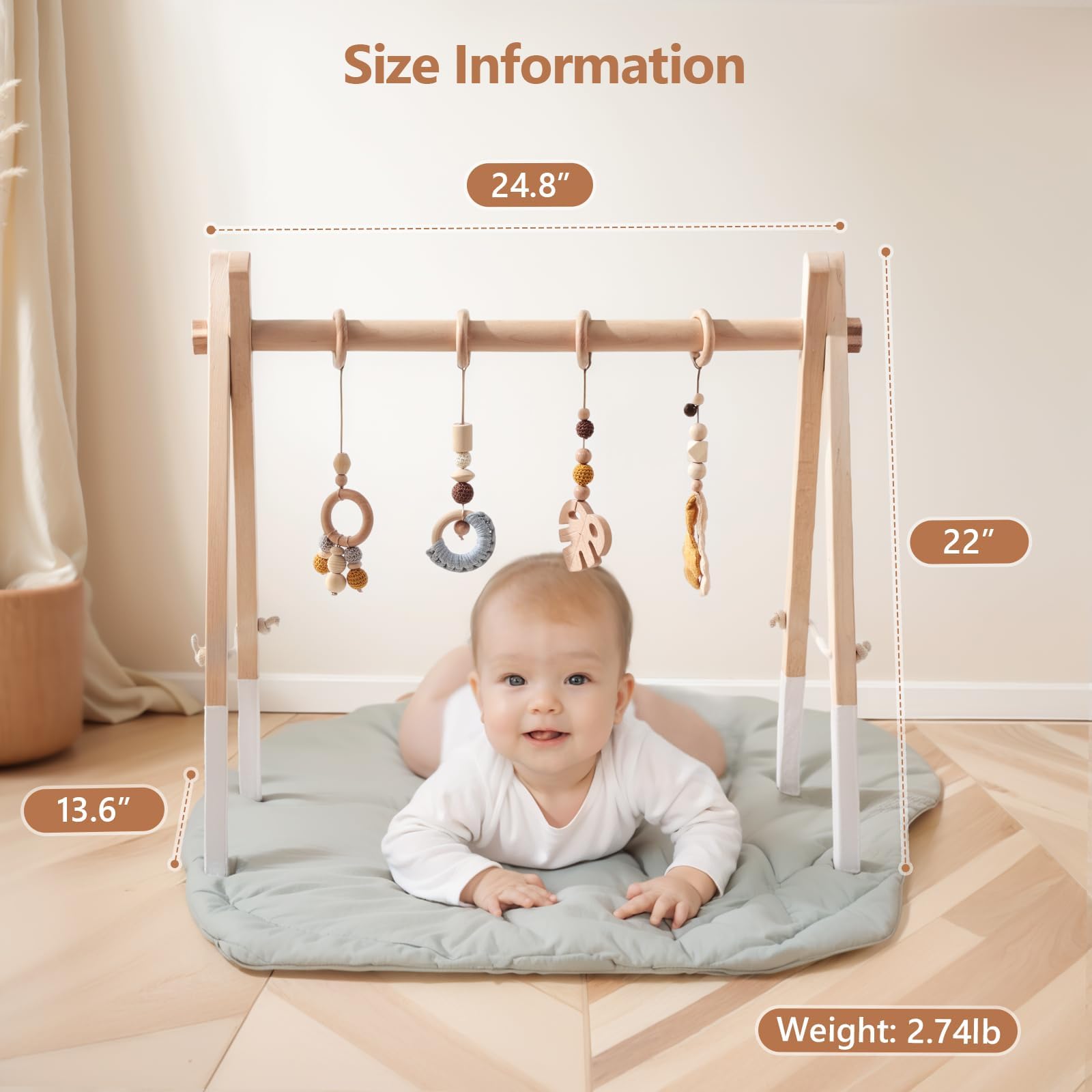 Drewniany łuk do zabawy dla niemowląt Baby Gym z drewna Łuk do zabawy dla niemowląt Zabawka dla noworodków Łuk do zabawy Activity Center dla niemowląt Żółty design z wisiorkami Zdejmowany