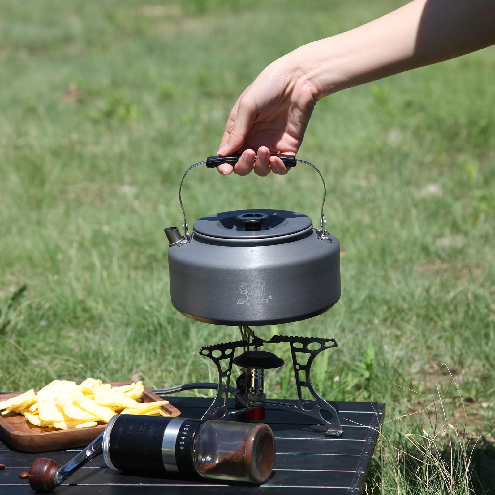 Bulin Grande bouilloire de camping 1,6 l - Théière de camping - Théière portable - Pour la randonnée et le camping - 1,52 l